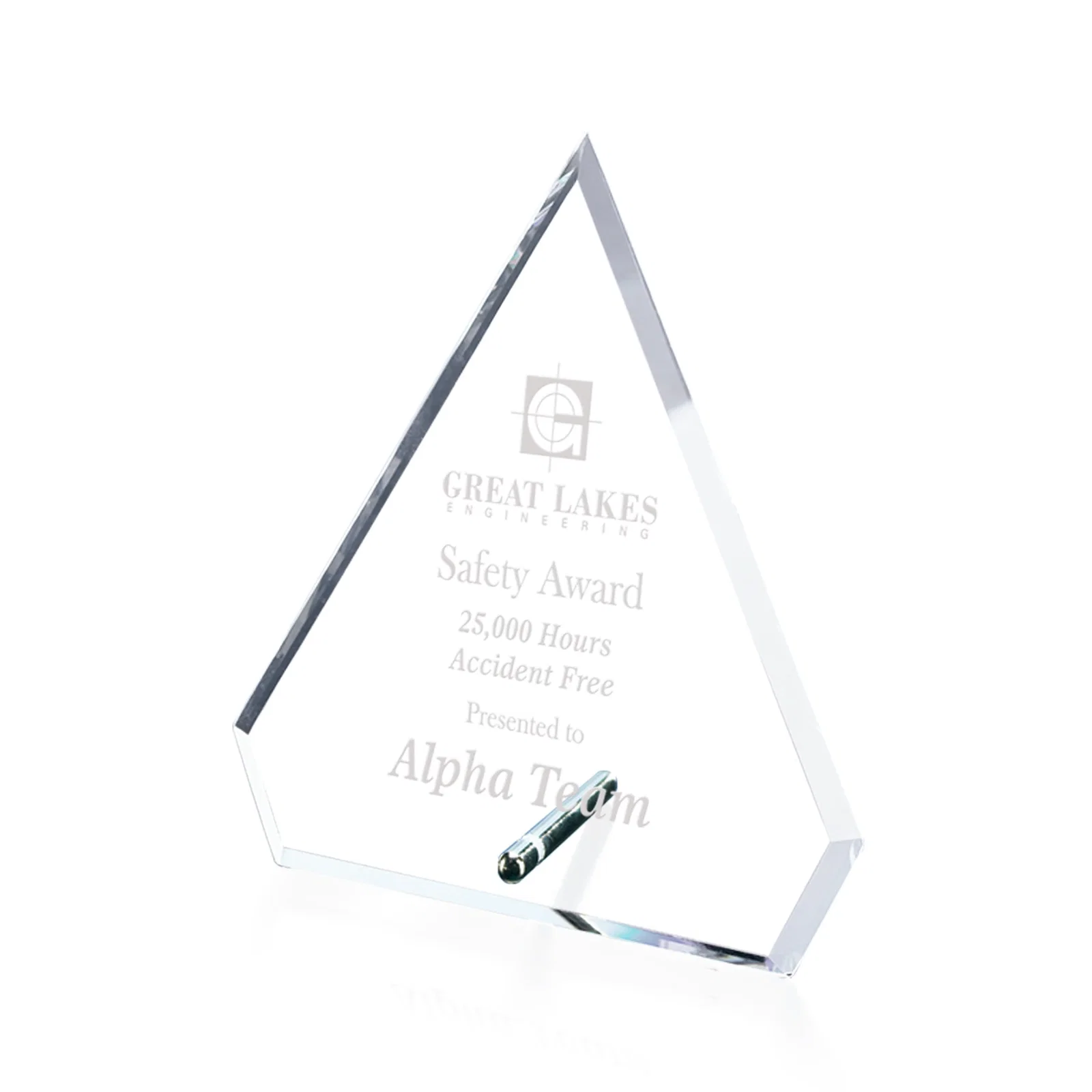 Custom Starfire Crystal Diamond Award with Support Pin for team milestone celebrations