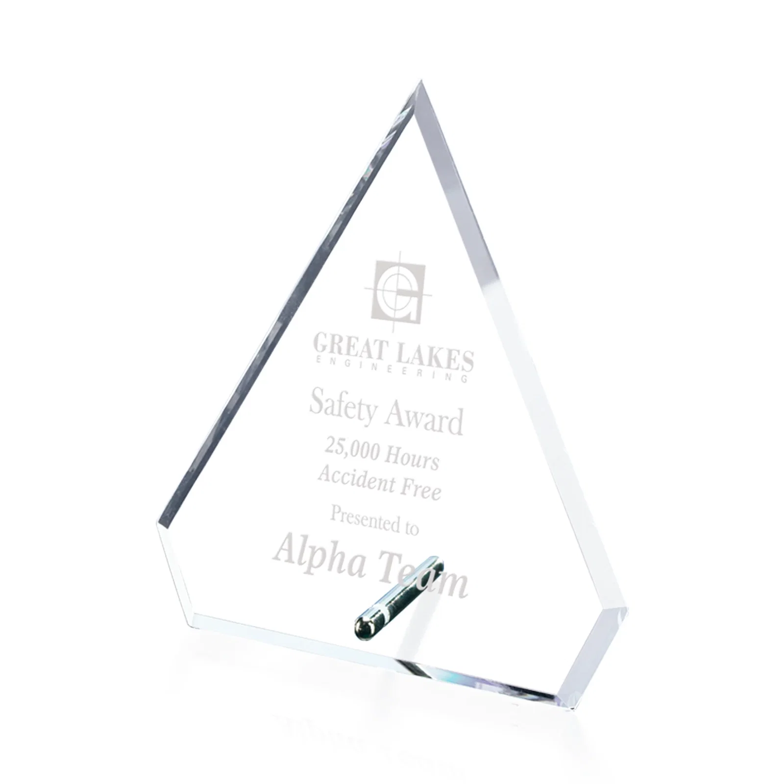 Custom Starfire Crystal Diamond Award with Support Pin for donor appreciation