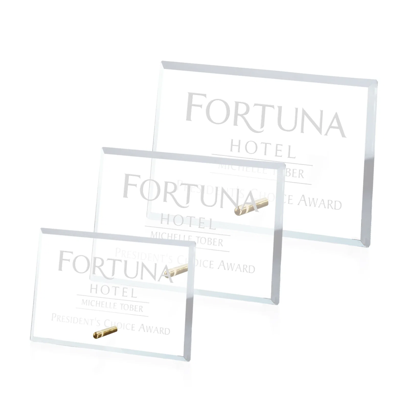 Custom Starfire Crystal Horizontal Rectangle Award with Support Pin, awards for employee recognition
