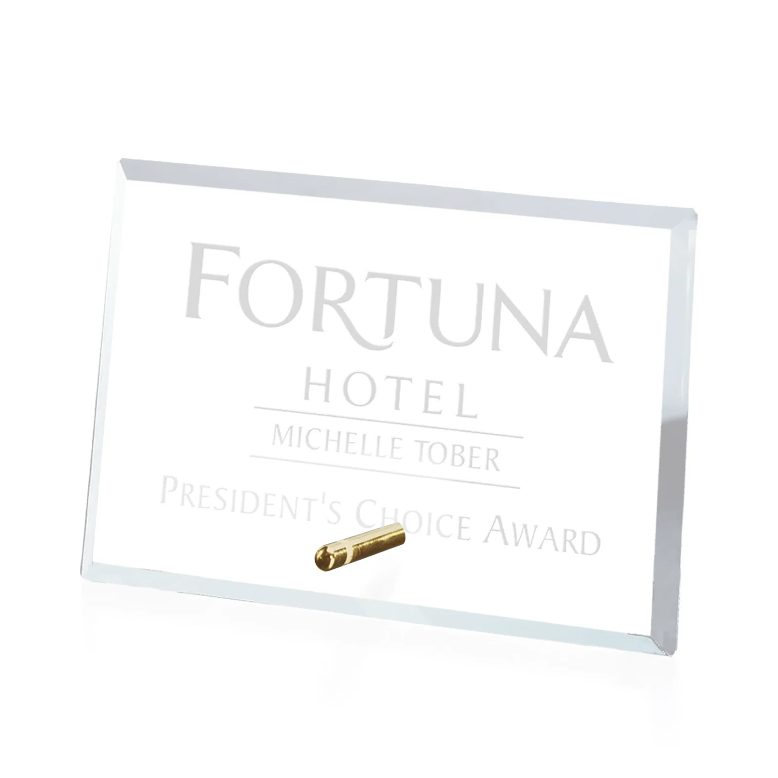 Custom Starfire Crystal Horizontal Rectangle Award with Support Pin, awards for corporate award ceremonies