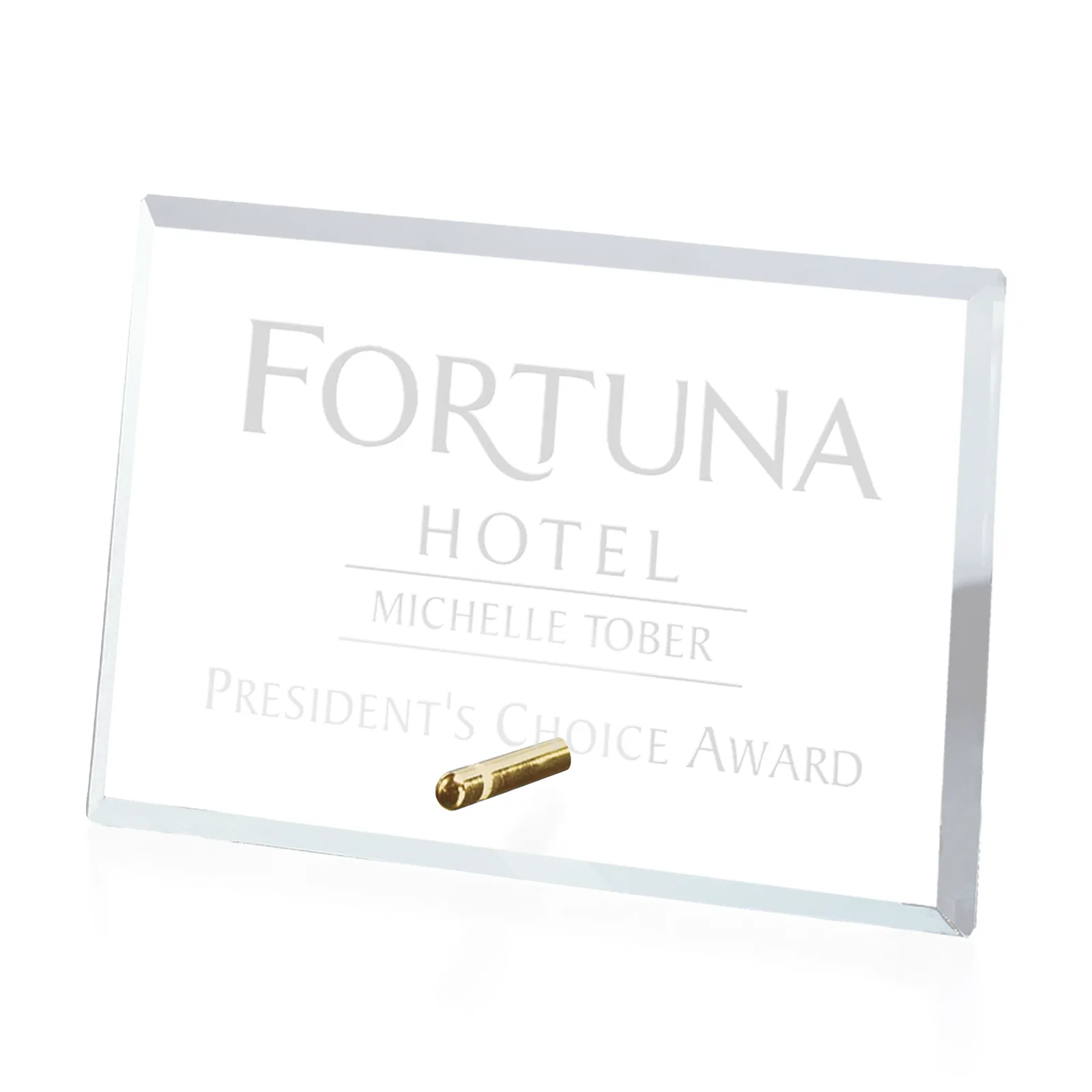 Custom Starfire Crystal Horizontal Rectangle Award with Support Pin, awards for sales achievement awards