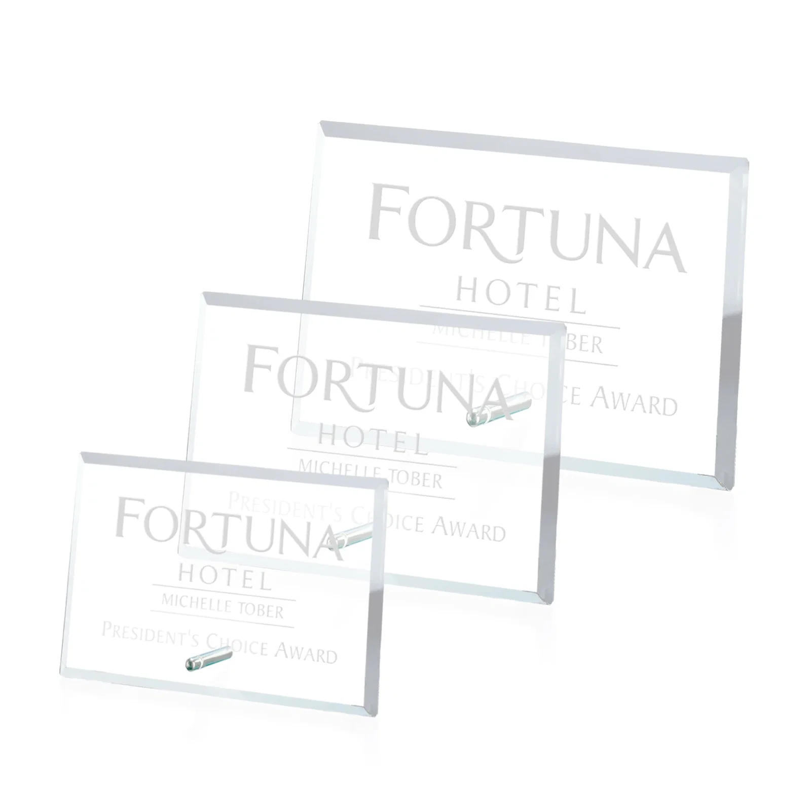 Custom Starfire Crystal Horizontal Rectangle Award with Support Pin, awards for retirement presentations