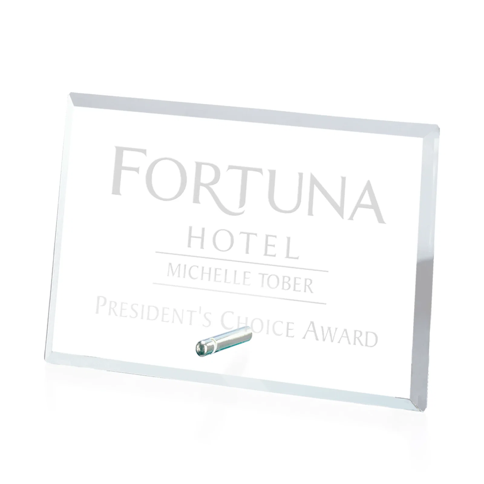 Custom Starfire Crystal Horizontal Rectangle Award with Support Pin, awards for donor appreciation