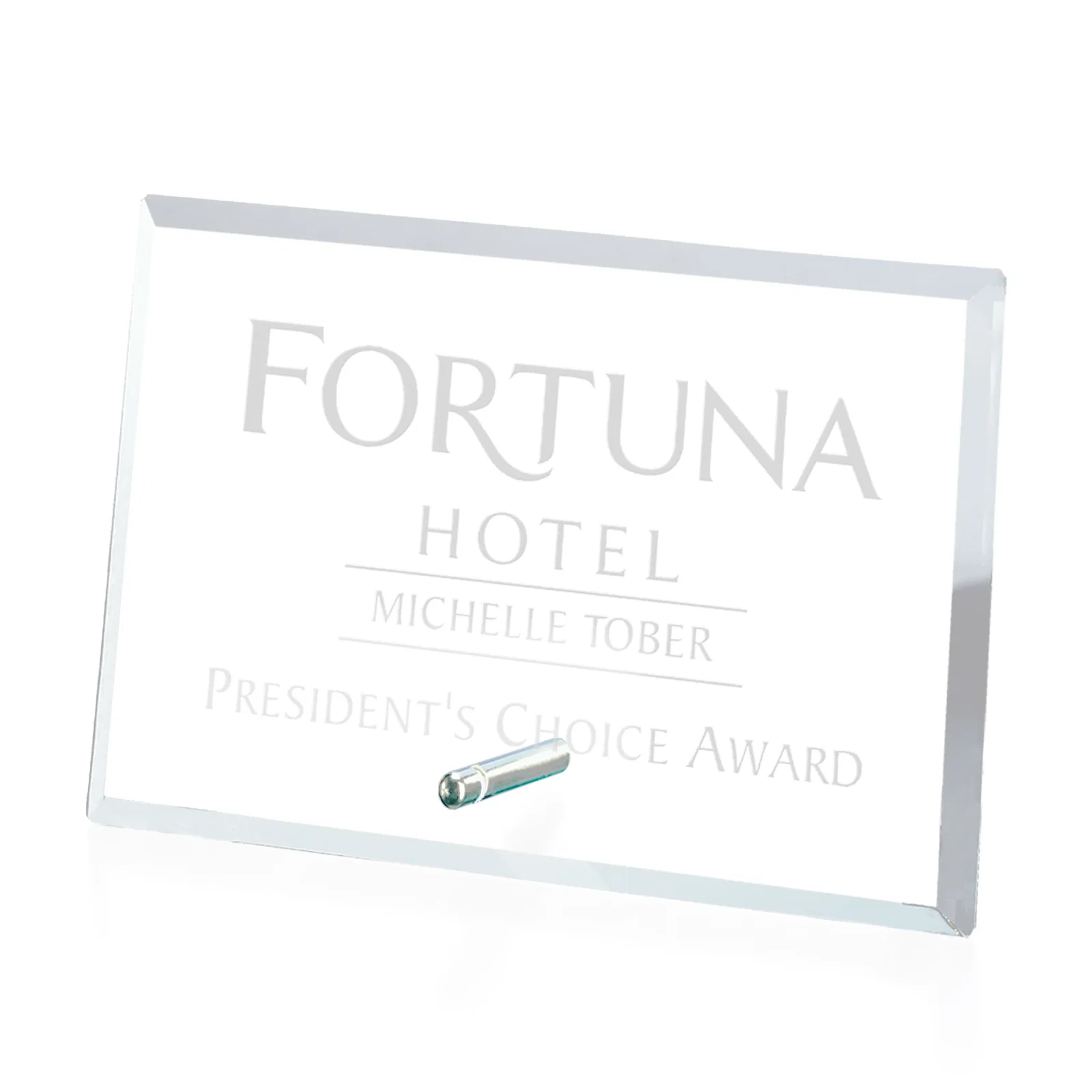 Custom Starfire Crystal Horizontal Rectangle Award with Support Pin, awards for graduation ceremonies