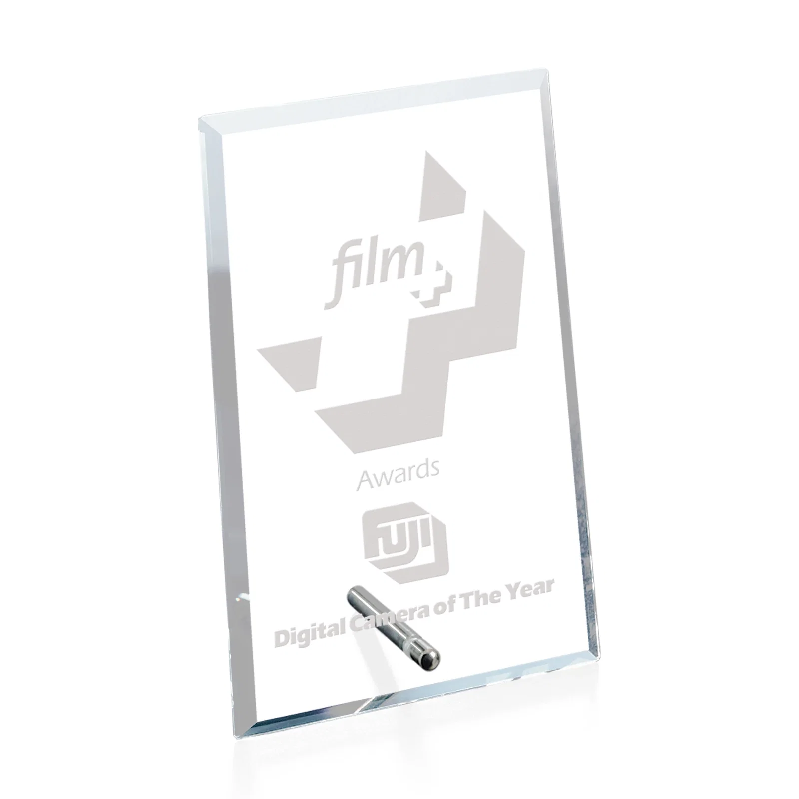 Custom Starfire Crystal Vertical Rectangle Award with Support Pin, awards for donor appreciation