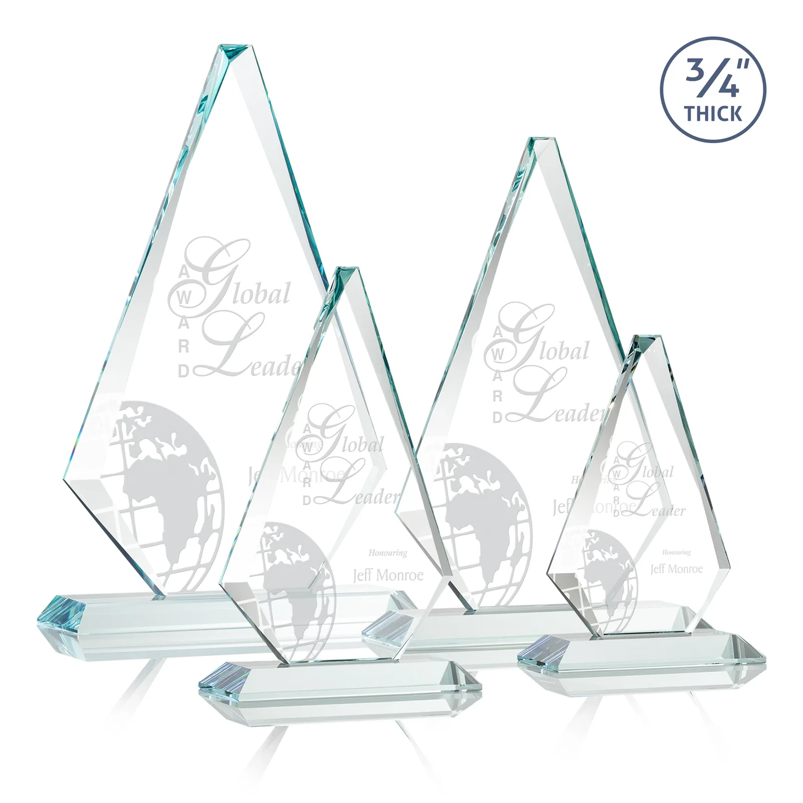 Custom Starfire Crystal Diamond Award With Etch and VividPrint Accent for employee recognition