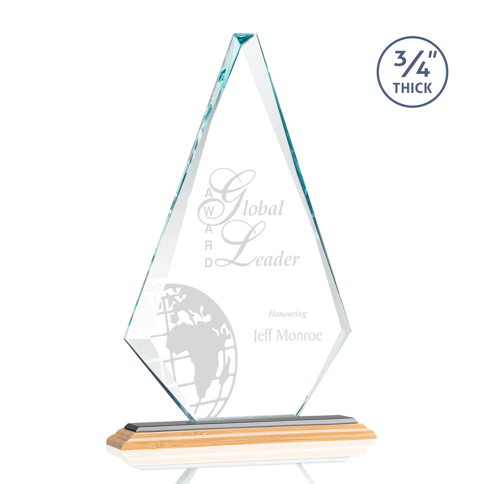 Personalized Starfire Crystal Diamond Award With Etch and VividPrint Accent, with your logo for corporate award ceremonies