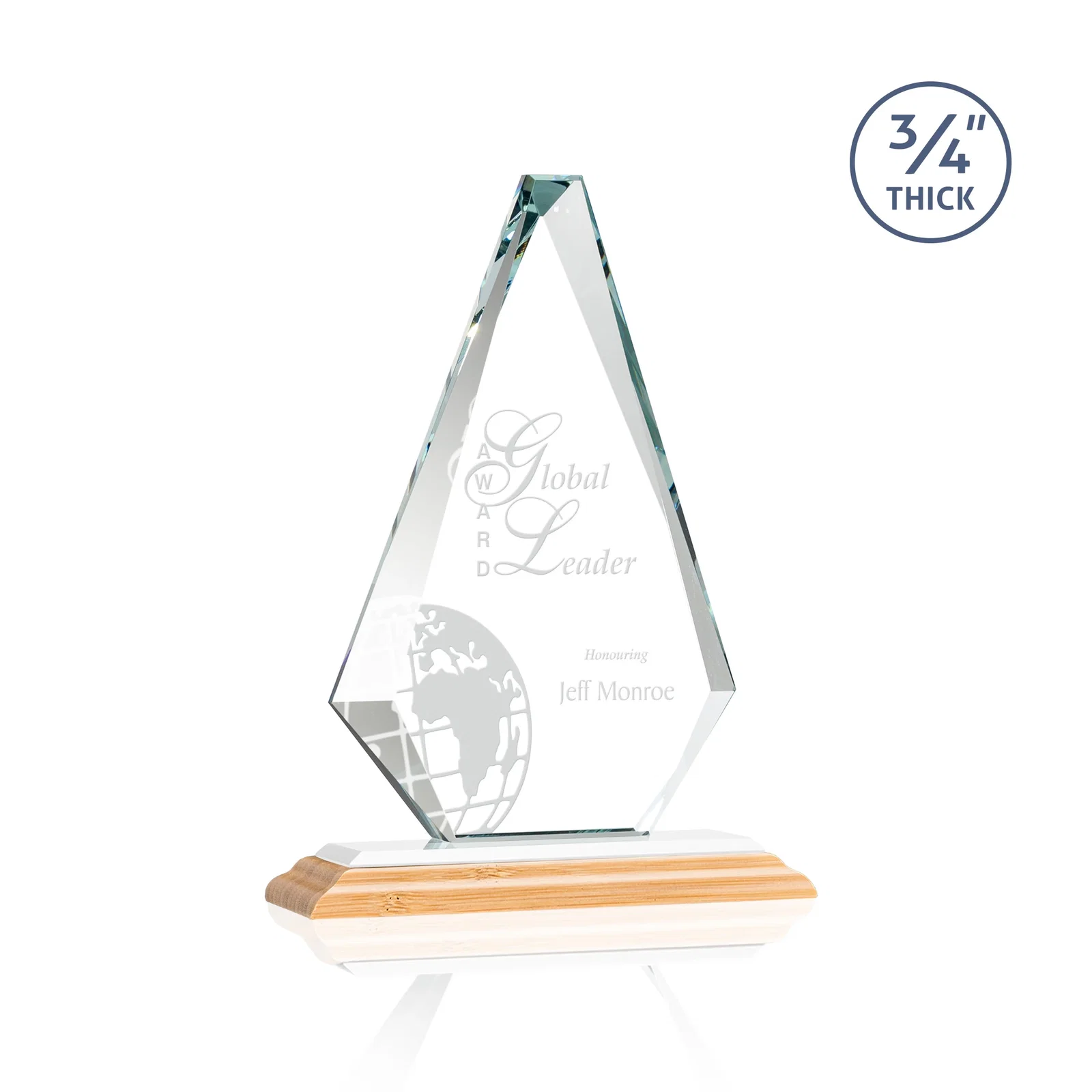Personalized Starfire Crystal Diamond Award With Etch and VividPrint Accent, with your logo for sales achievement awards