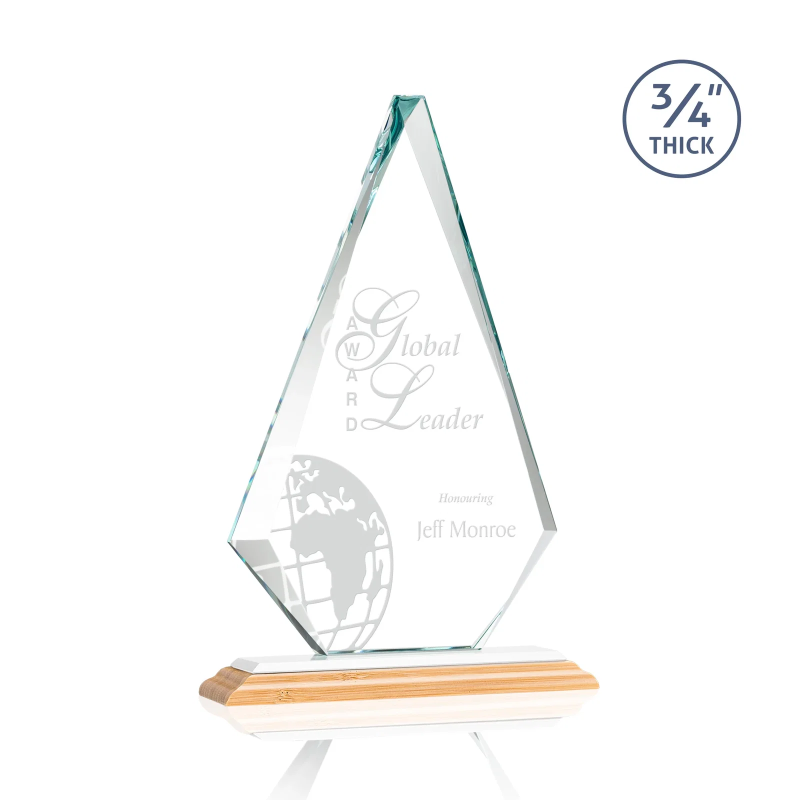 Personalized Starfire Crystal Diamond Award With Etch and VividPrint Accent, with your logo for retirement presentations
