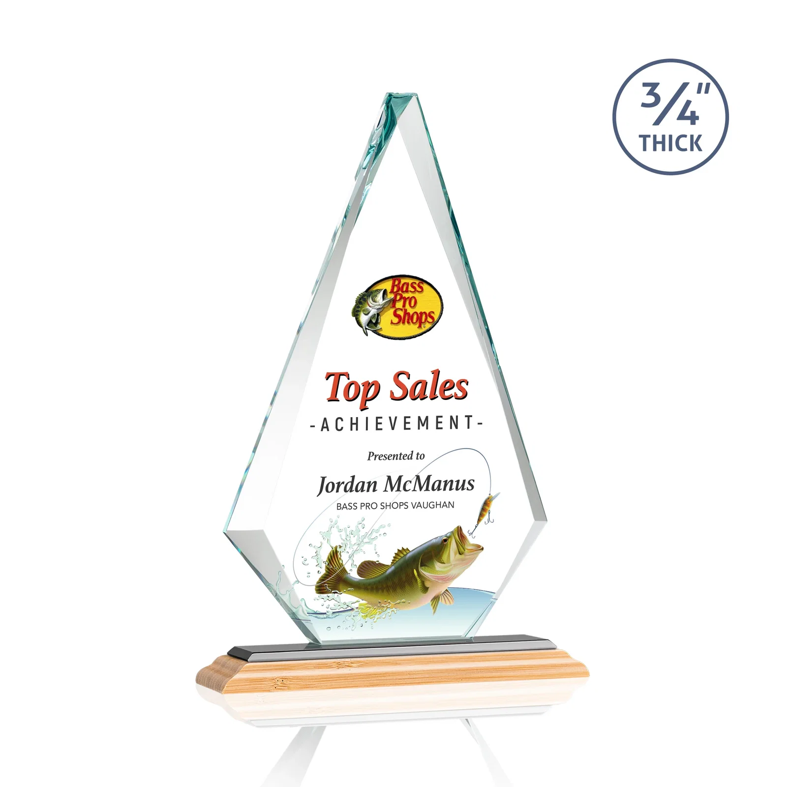 Personalized Starfire Crystal Diamond Award With Etch and VividPrint Accent, with your logo for volunteer appreciation