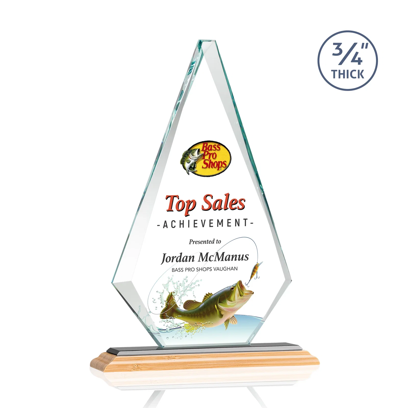 Personalized Starfire Crystal Diamond Award With Etch and VividPrint Accent, with your logo for dealer and partner awards