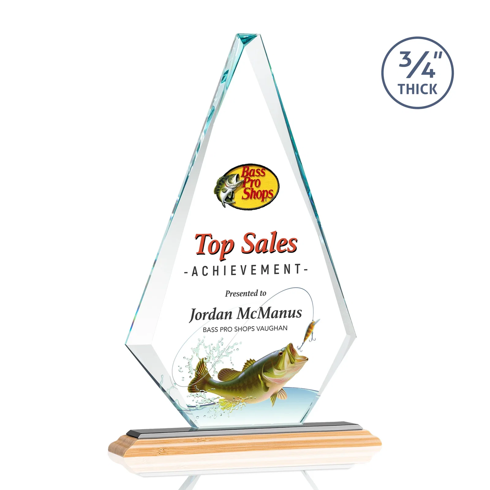 Personalized Starfire Crystal Diamond Award With Etch and VividPrint Accent, with your logo for company anniversary events