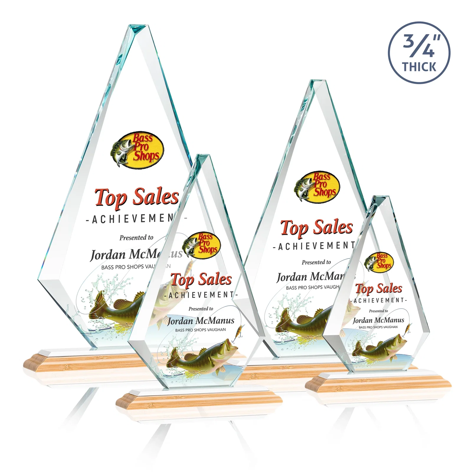 Promotional Starfire Crystal Diamond Award With Etch and VividPrint Accent, with your logo for employee recognition
