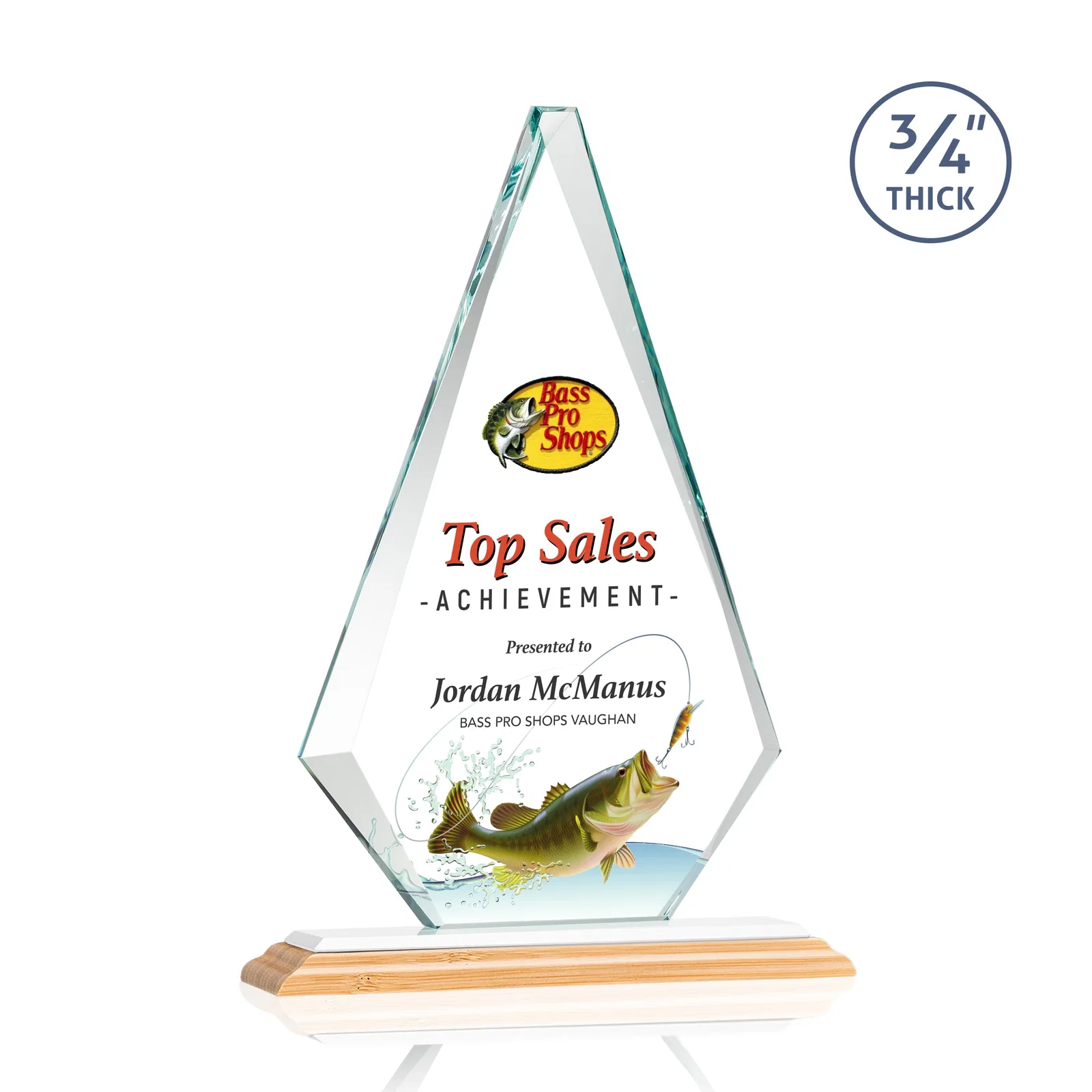 Promotional Starfire Crystal Diamond Award With Etch and VividPrint Accent, with your logo for sales achievement awards