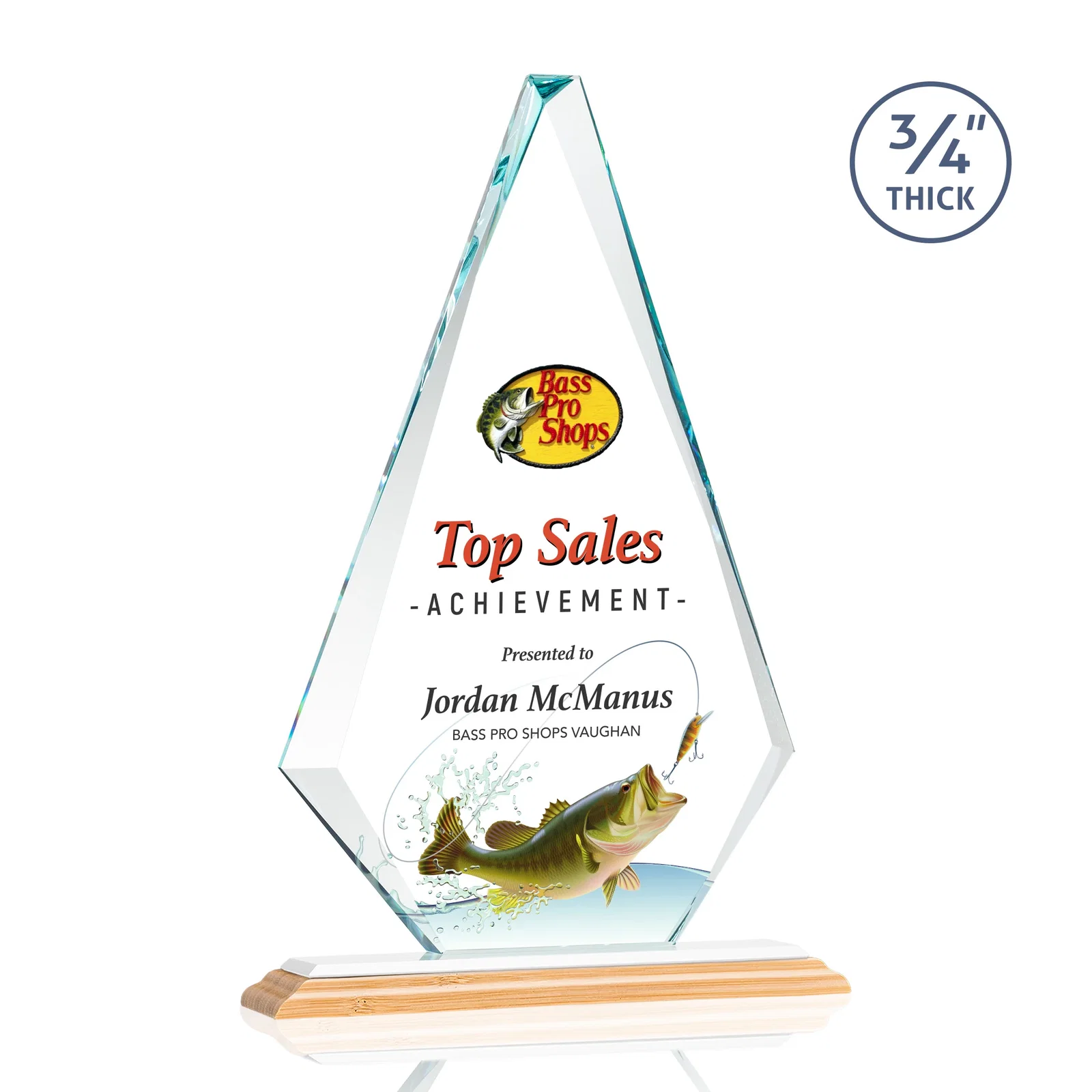 Promotional Starfire Crystal Diamond Award With Etch and VividPrint Accent, with your logo for retirement presentations