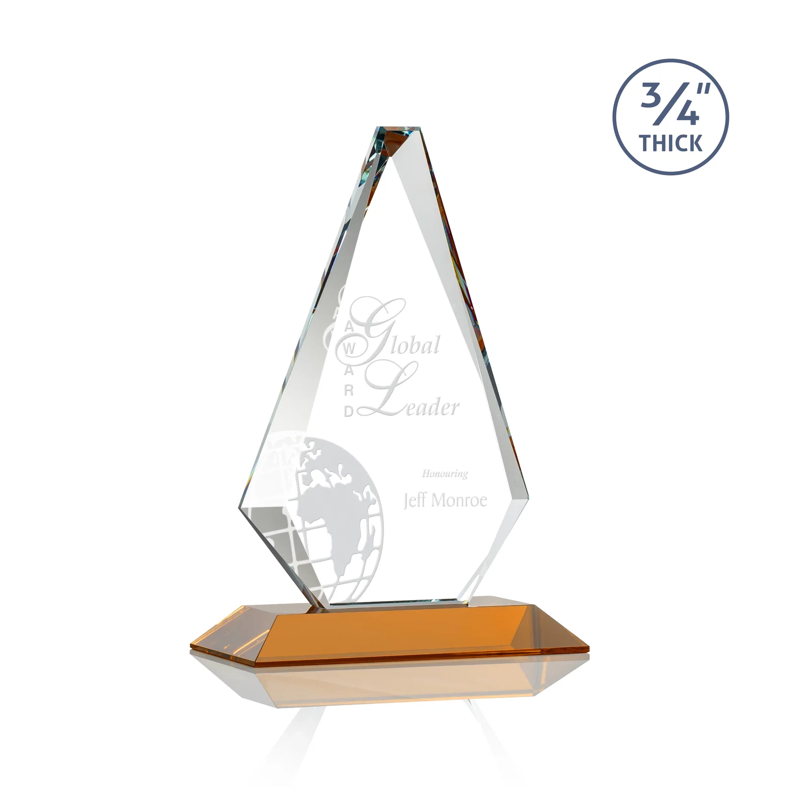 Custom Starfire Crystal Diamond Award With Etch and VividPrint Accent for volunteer appreciation