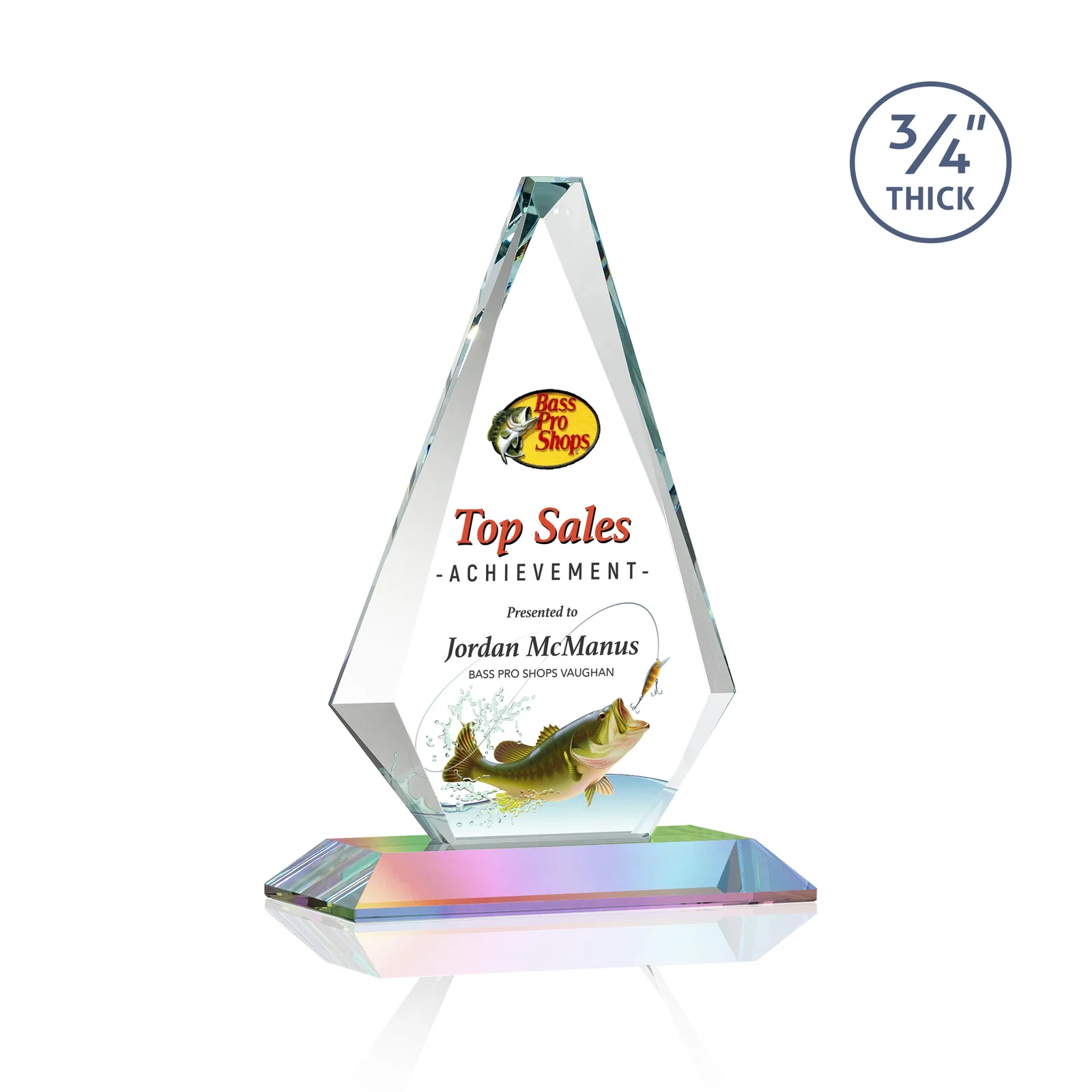 Promotional Starfire Crystal Diamond Award With Etch and VividPrint Accent, with your logo for company anniversary events