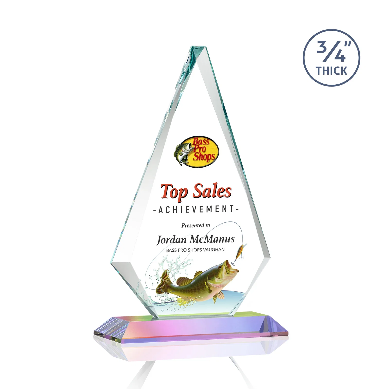 Branded Starfire Crystal Diamond Award With Etch and VividPrint Accent, with your logo for employee recognition