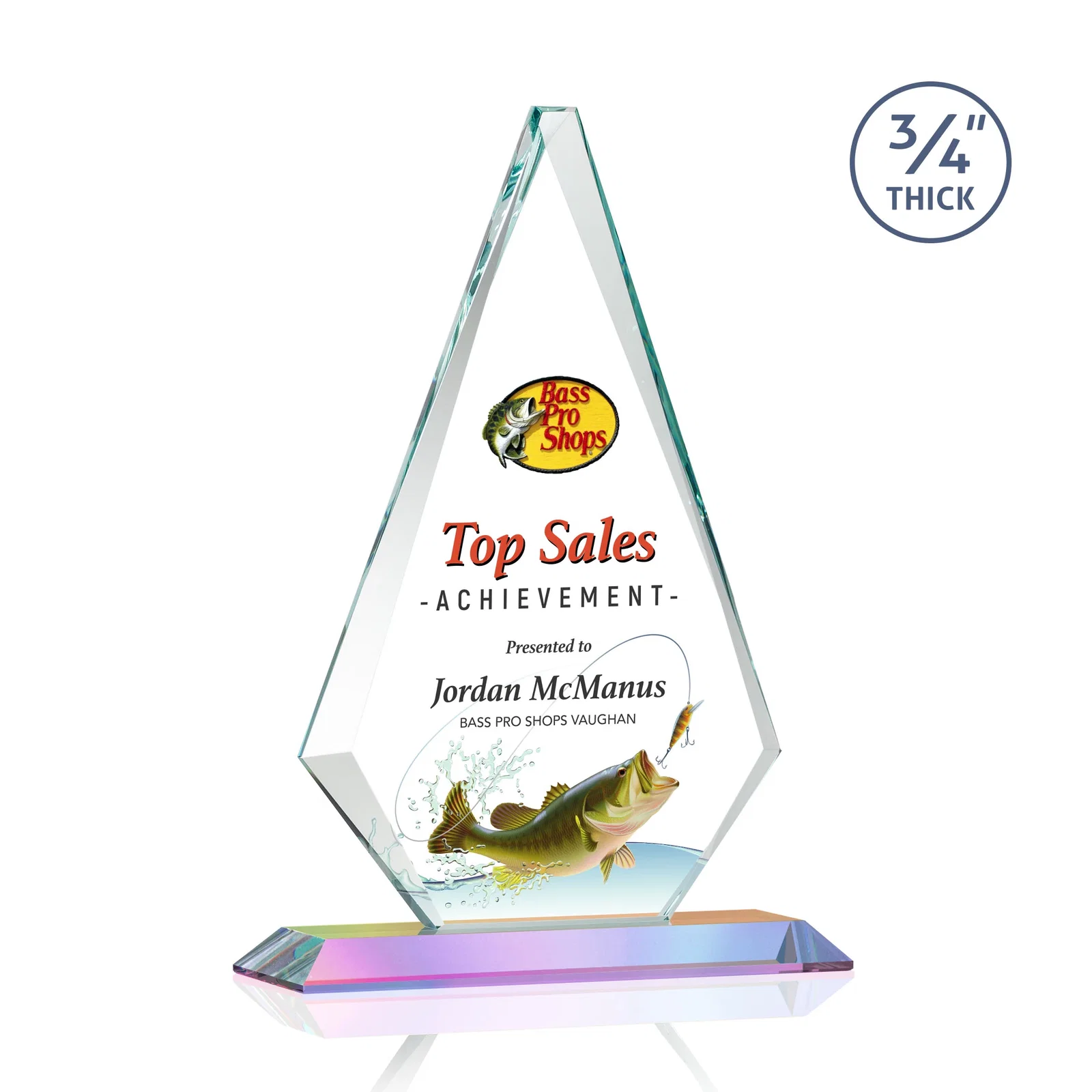 Branded Starfire Crystal Diamond Award With Etch and VividPrint Accent, with your logo for corporate award ceremonies
