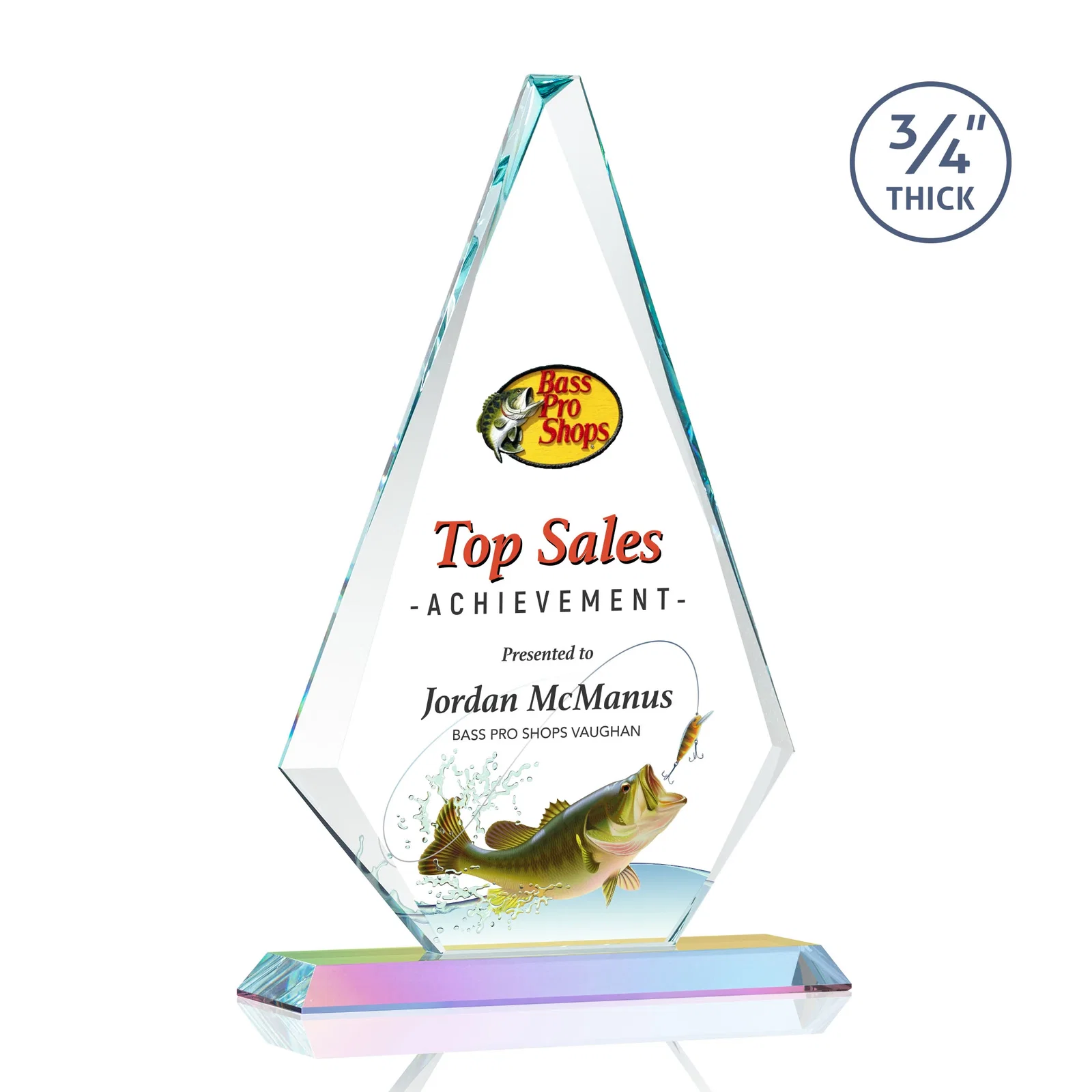 Branded Starfire Crystal Diamond Award With Etch and VividPrint Accent, with your logo for service anniversary gifts