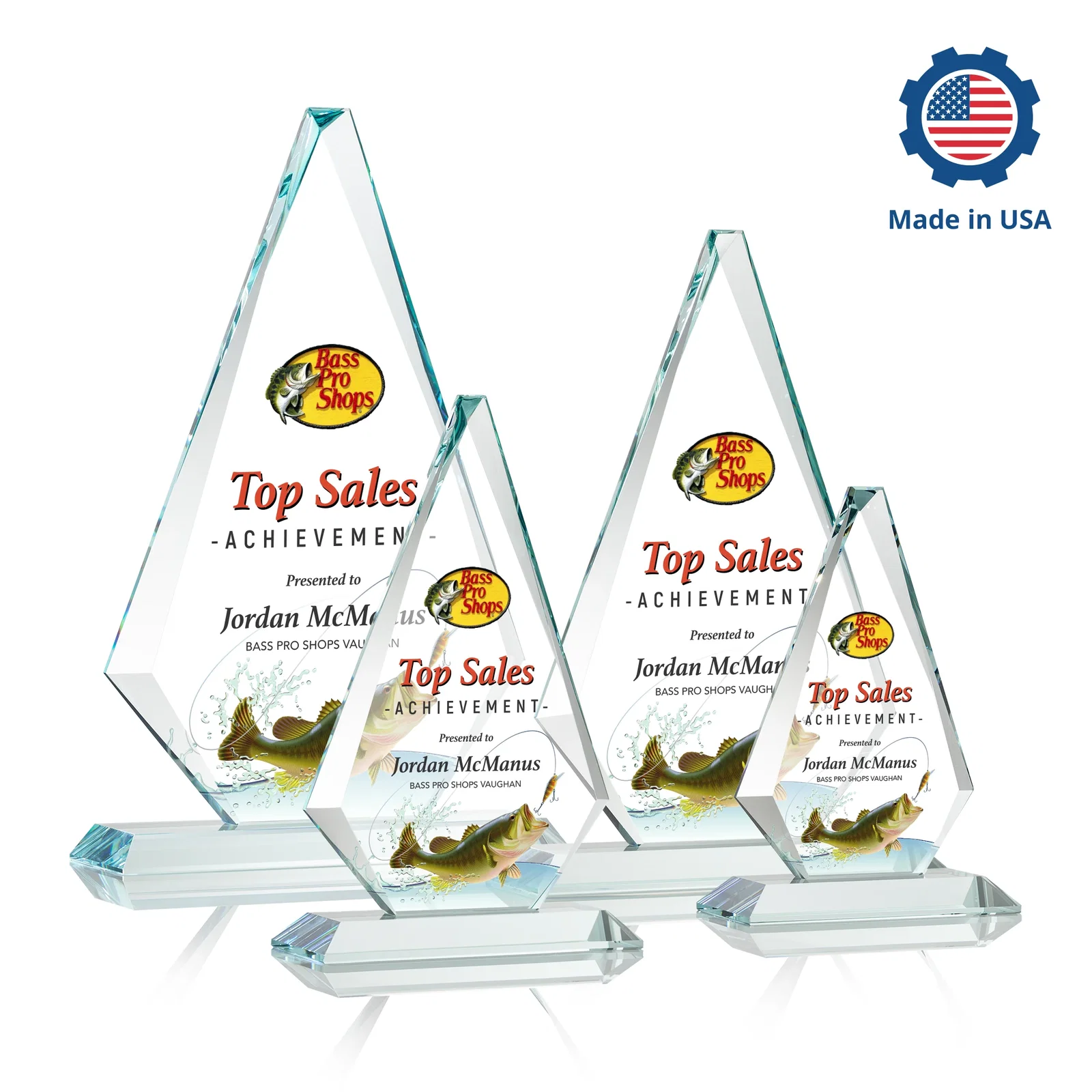 Branded Starfire Crystal Diamond Award With Etch and VividPrint Accent, with your logo for sales achievement awards