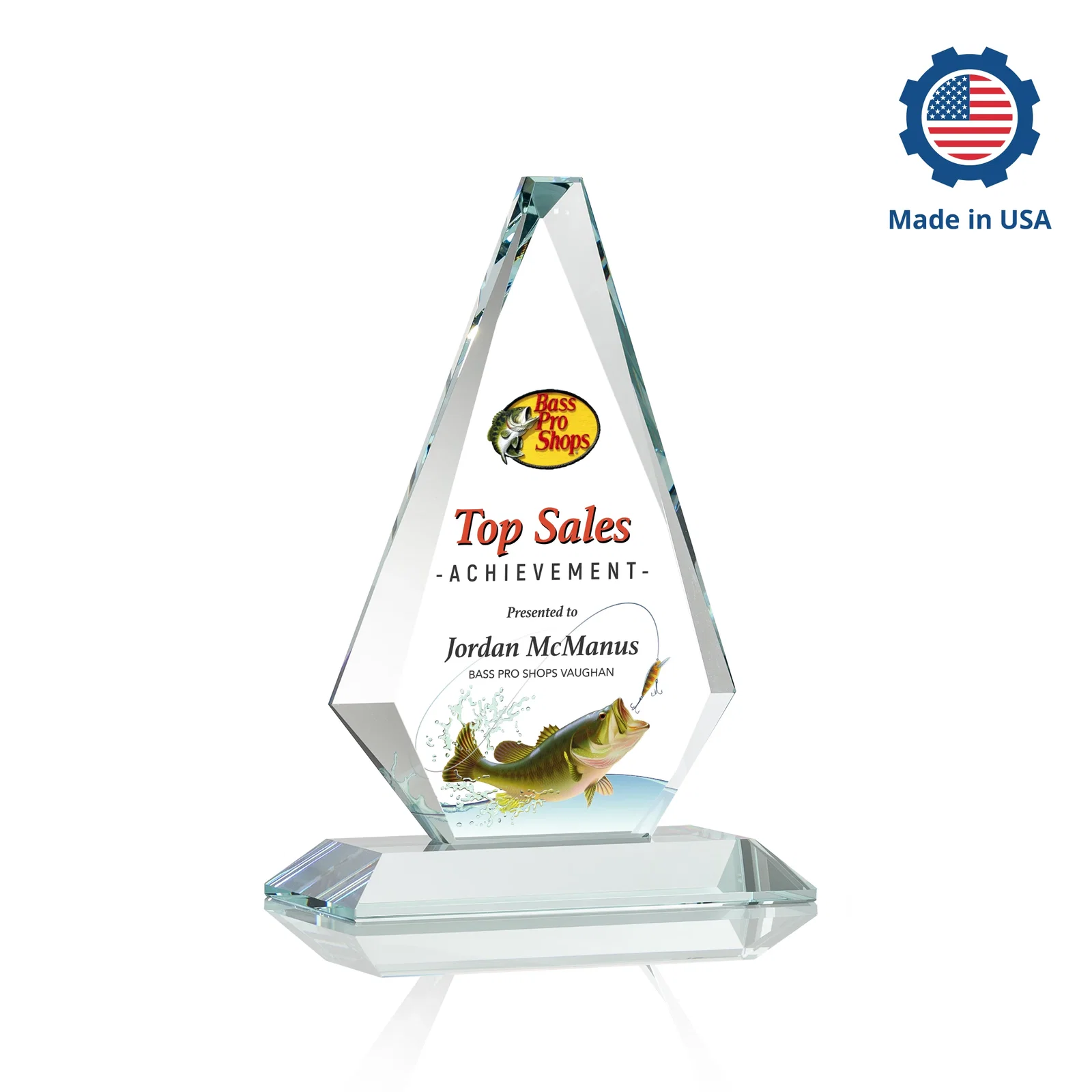 Branded Starfire Crystal Diamond Award With Etch and VividPrint Accent, with your logo for retirement presentations