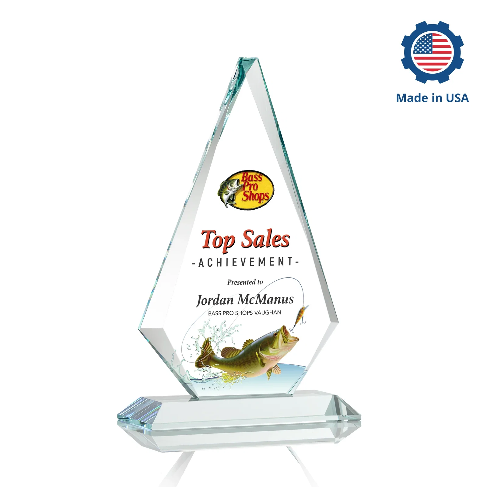 Branded Starfire Crystal Diamond Award With Etch and VividPrint Accent, with your logo for team milestone celebrations