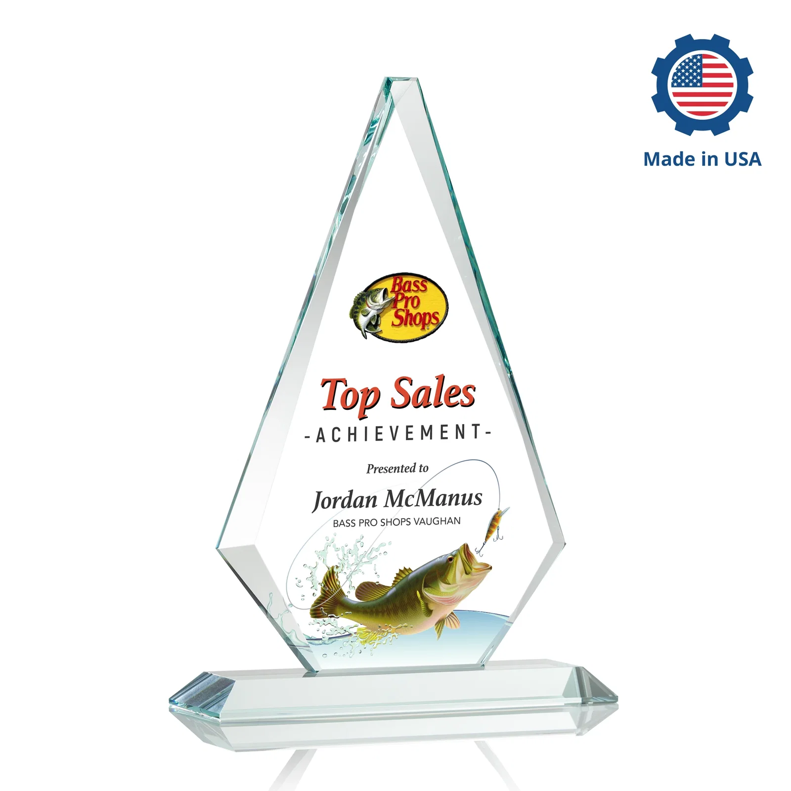 Branded Starfire Crystal Diamond Award With Etch and VividPrint Accent, with your logo for donor appreciation