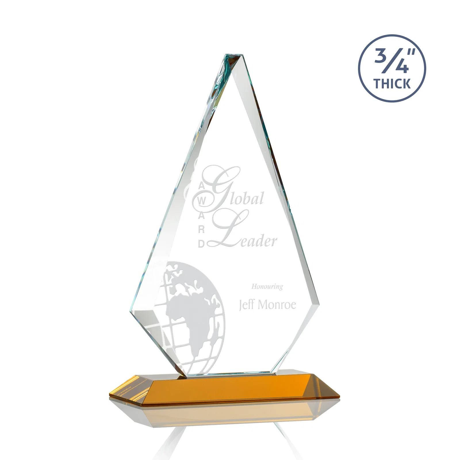 Custom Starfire Crystal Diamond Award With Etch and VividPrint Accent for dealer and partner awards