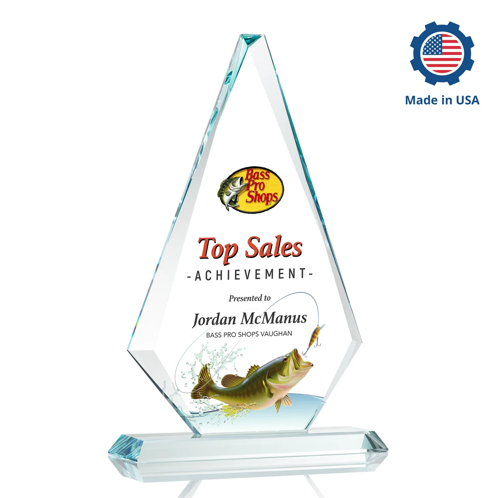 Branded Starfire Crystal Diamond Award With Etch and VividPrint Accent, with your logo for graduation ceremonies