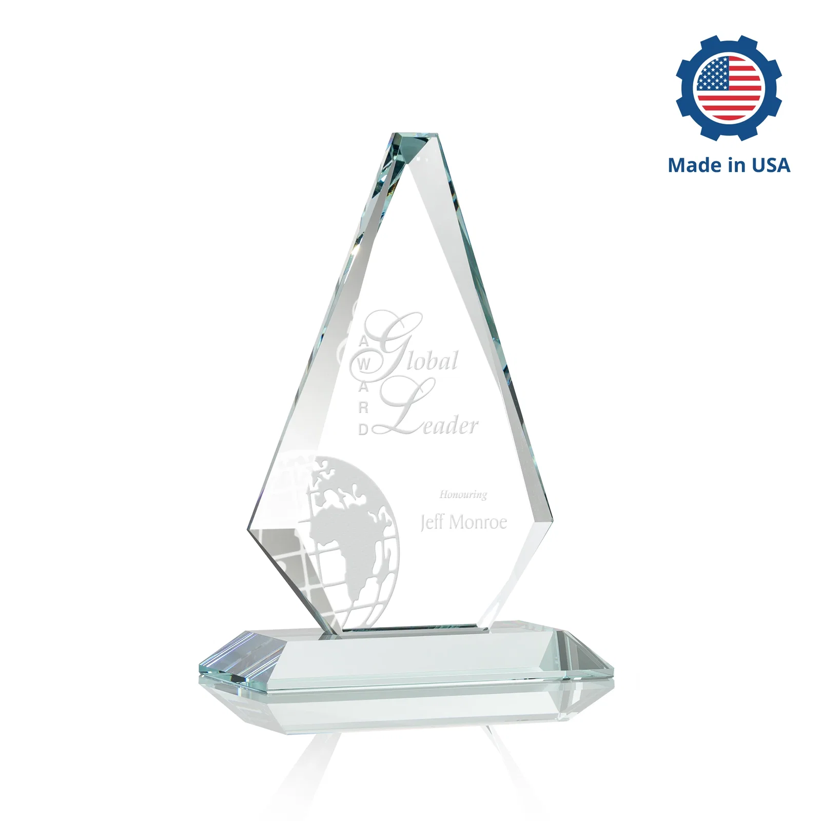 Branded Starfire Crystal Diamond Award With Etch and VividPrint Accent, with your logo for volunteer appreciation