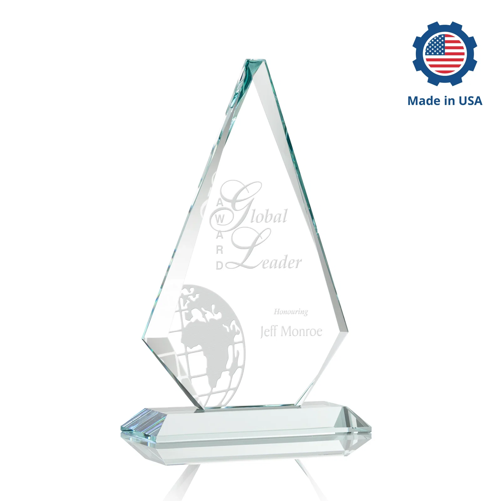 Branded Starfire Crystal Diamond Award With Etch and VividPrint Accent, with your logo for dealer and partner awards