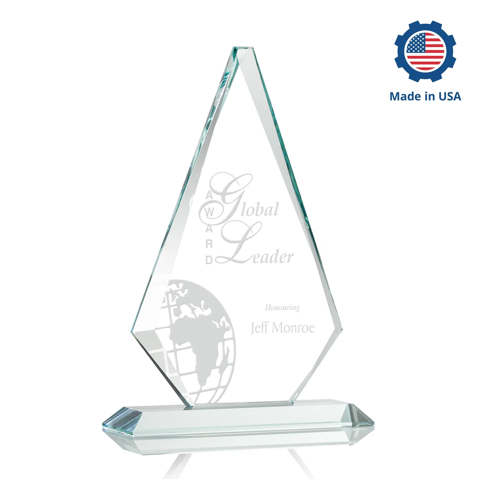 Branded Starfire Crystal Diamond Award With Etch and VividPrint Accent, with your logo for company anniversary events