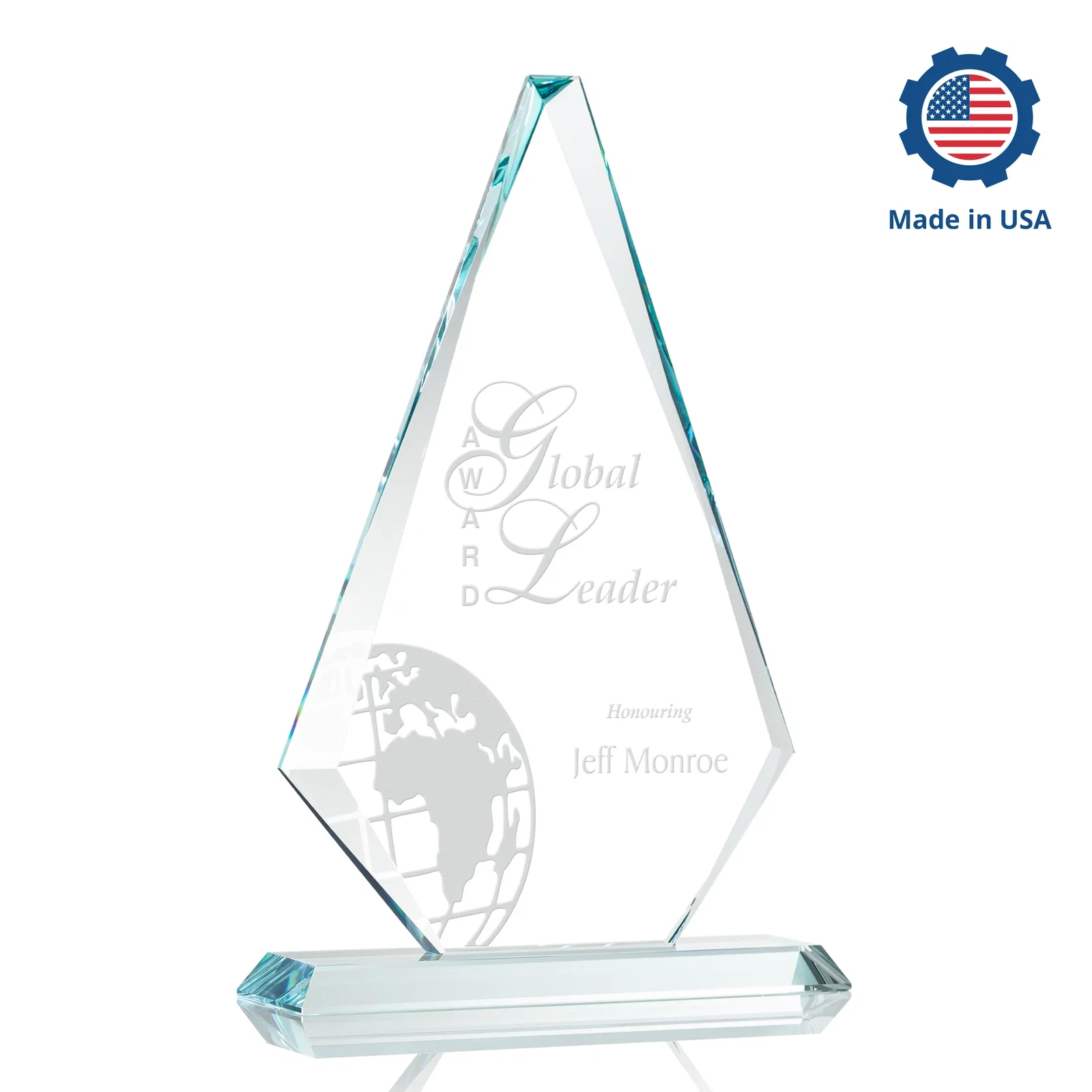 Custom printed Starfire Crystal Diamond Award With Etch and VividPrint Accent, with your logo for employee recognition