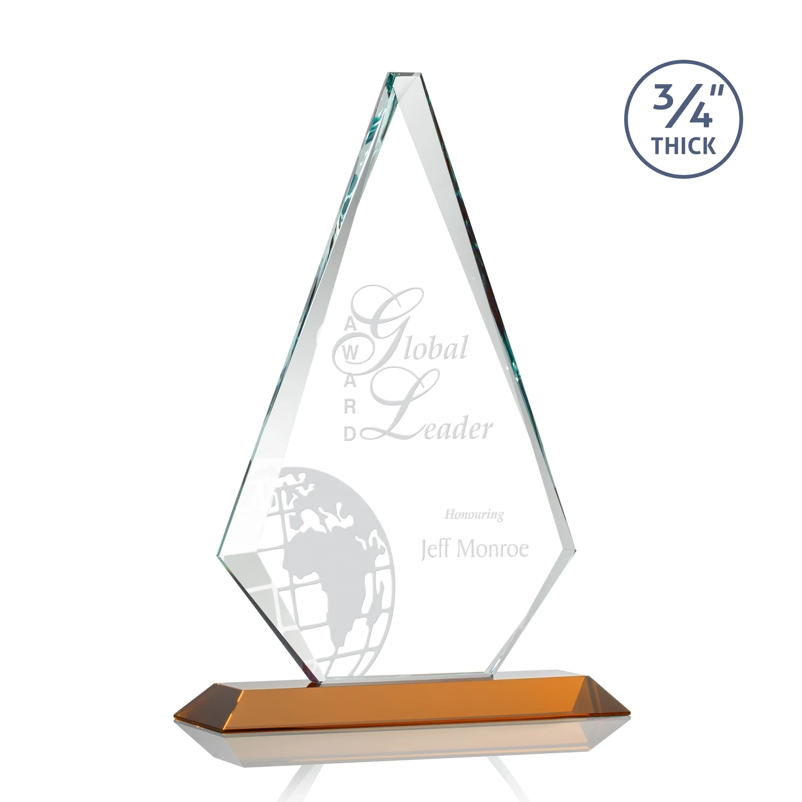 Custom Starfire Crystal Diamond Award With Etch and VividPrint Accent for company anniversary events