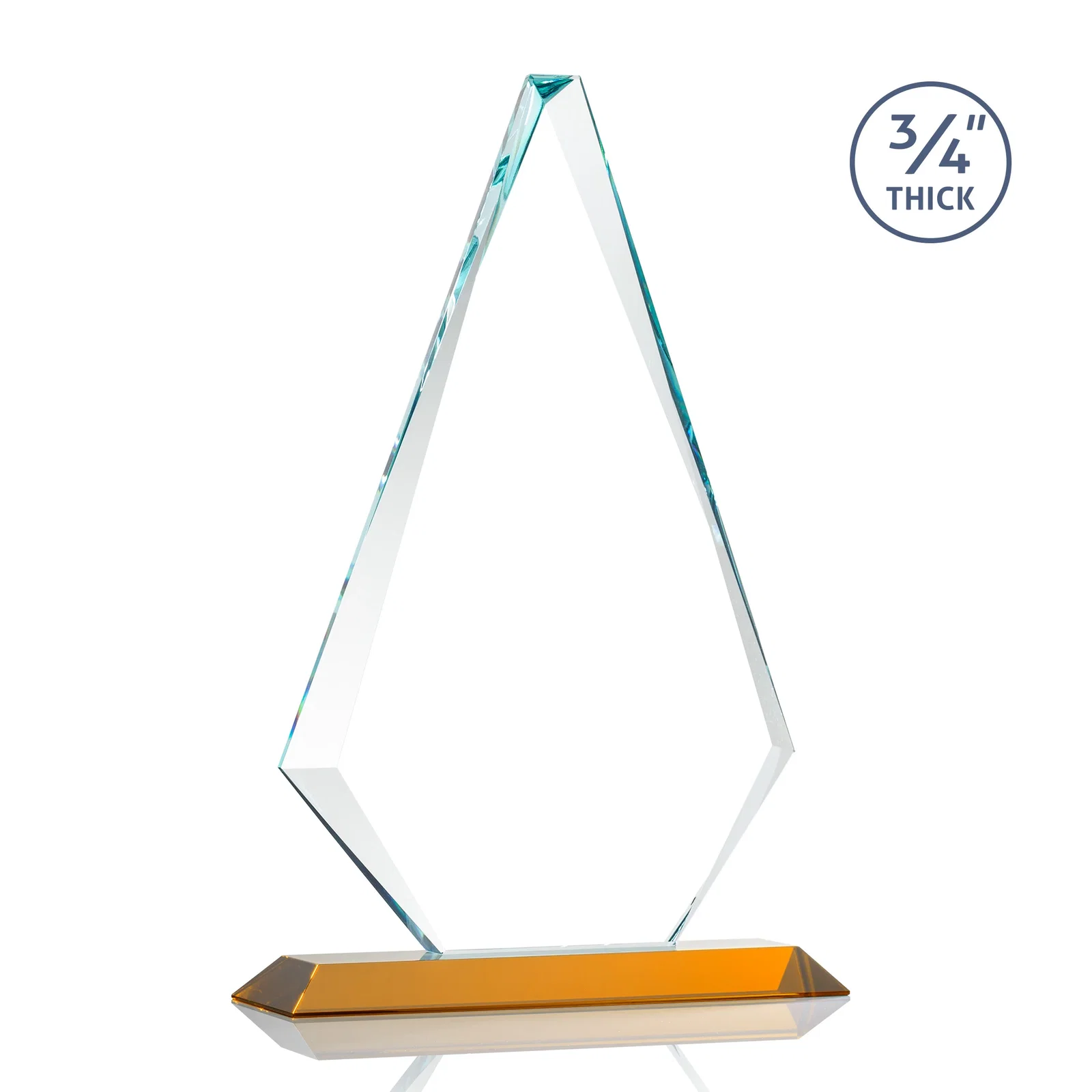 Customized Starfire Crystal Diamond Award With Etch and VividPrint Accent, with your logo for employee recognition