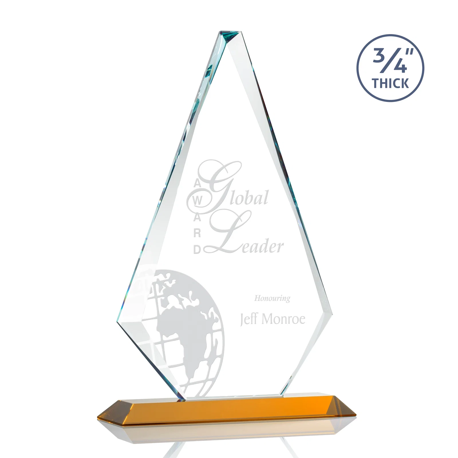 Personalized Starfire Crystal Diamond Award With Etch and VividPrint Accent for employee recognition
