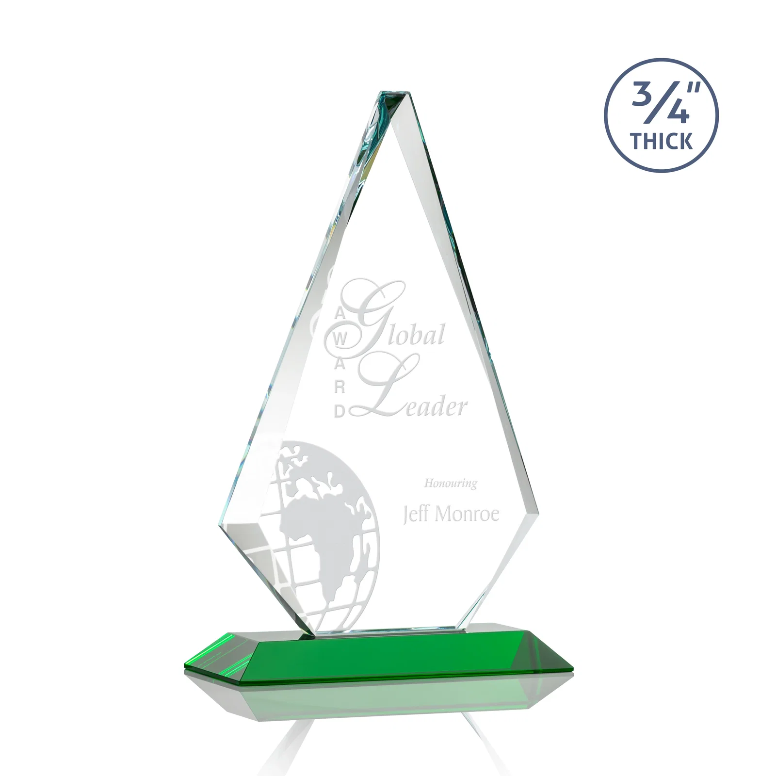 Personalized Starfire Crystal Diamond Award With Etch and VividPrint Accent for sales achievement awards