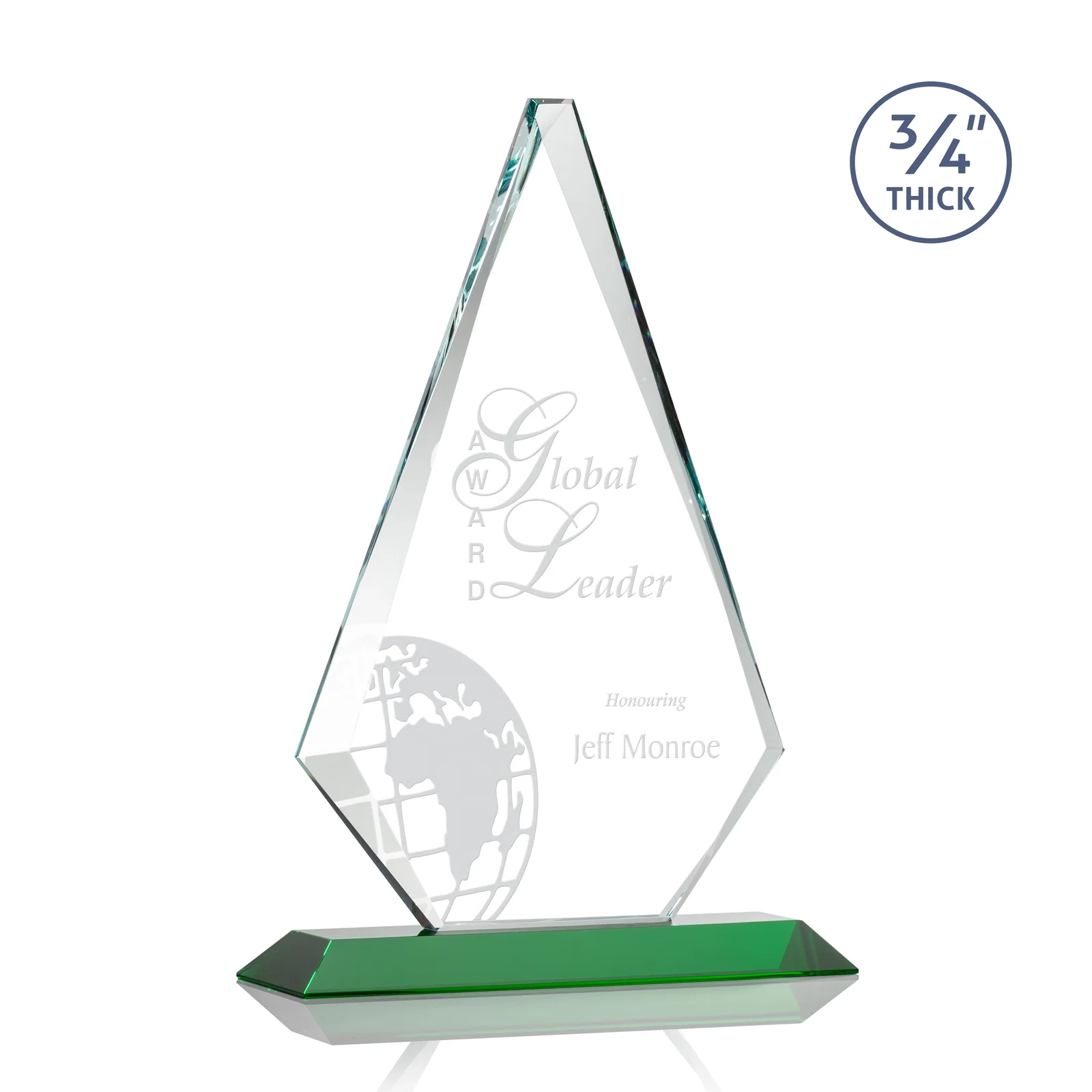 Personalized Starfire Crystal Diamond Award With Etch and VividPrint Accent for retirement presentations