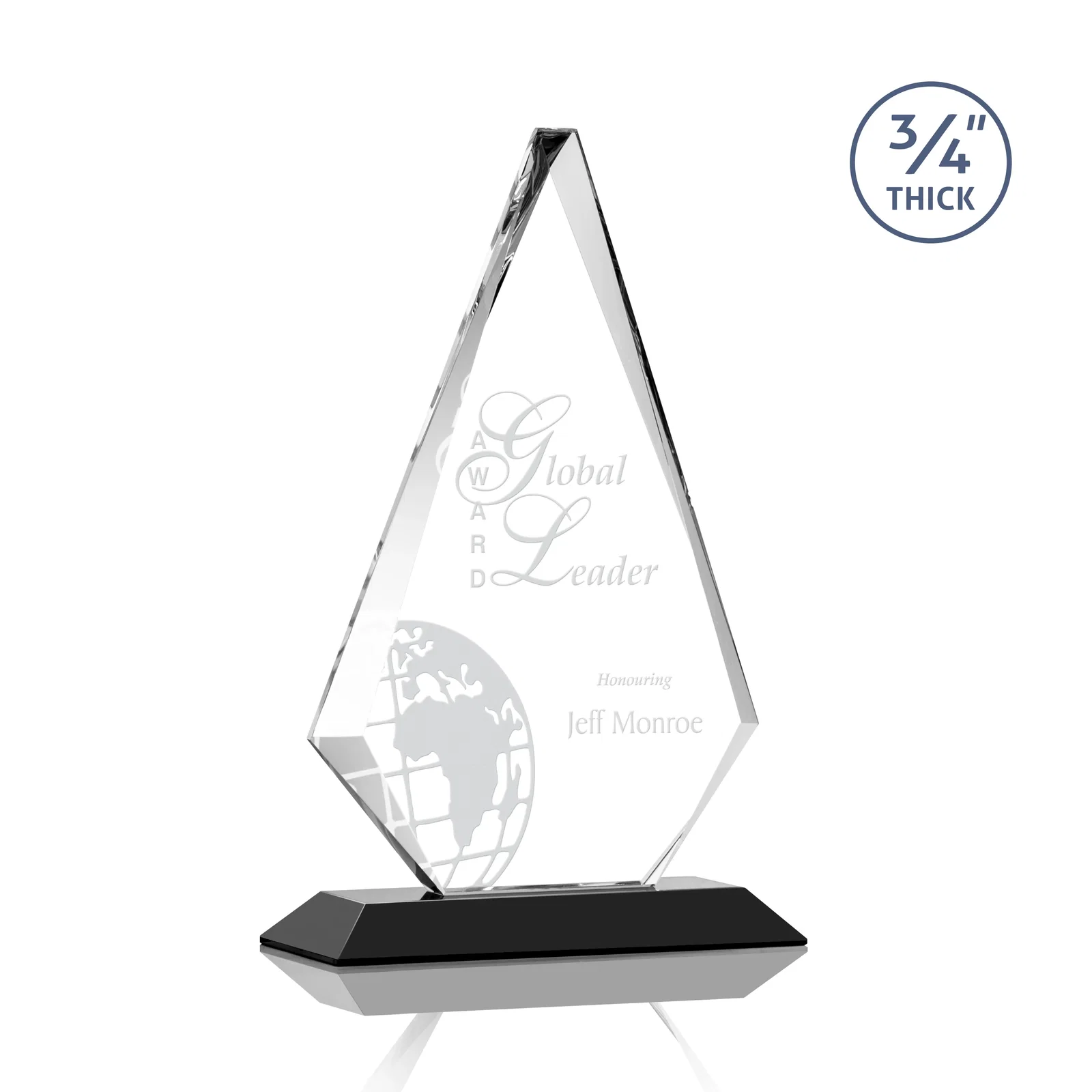 Personalized Starfire Crystal Diamond Award With Etch and VividPrint Accent for safety achievement programs