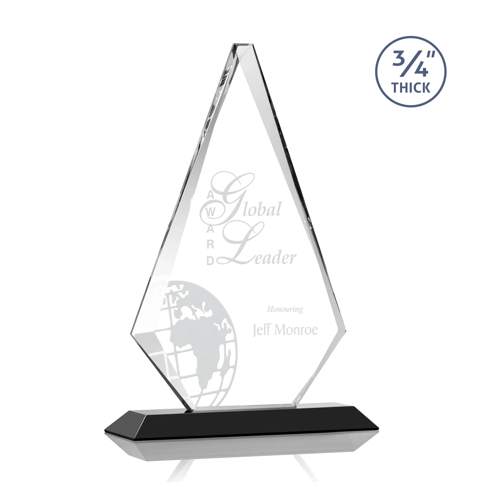 Personalized Starfire Crystal Diamond Award With Etch and VividPrint Accent for volunteer appreciation