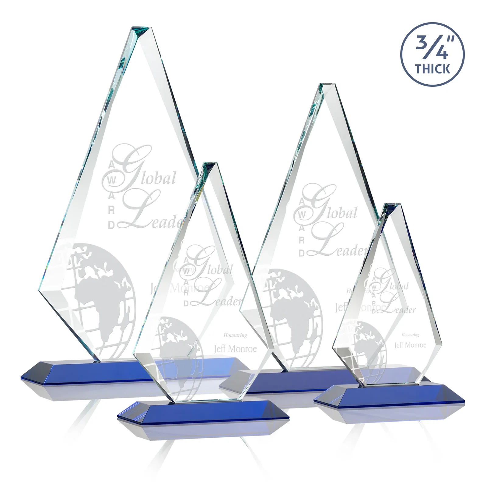 Personalized Starfire Crystal Diamond Award With Etch and VividPrint Accent for company anniversary events