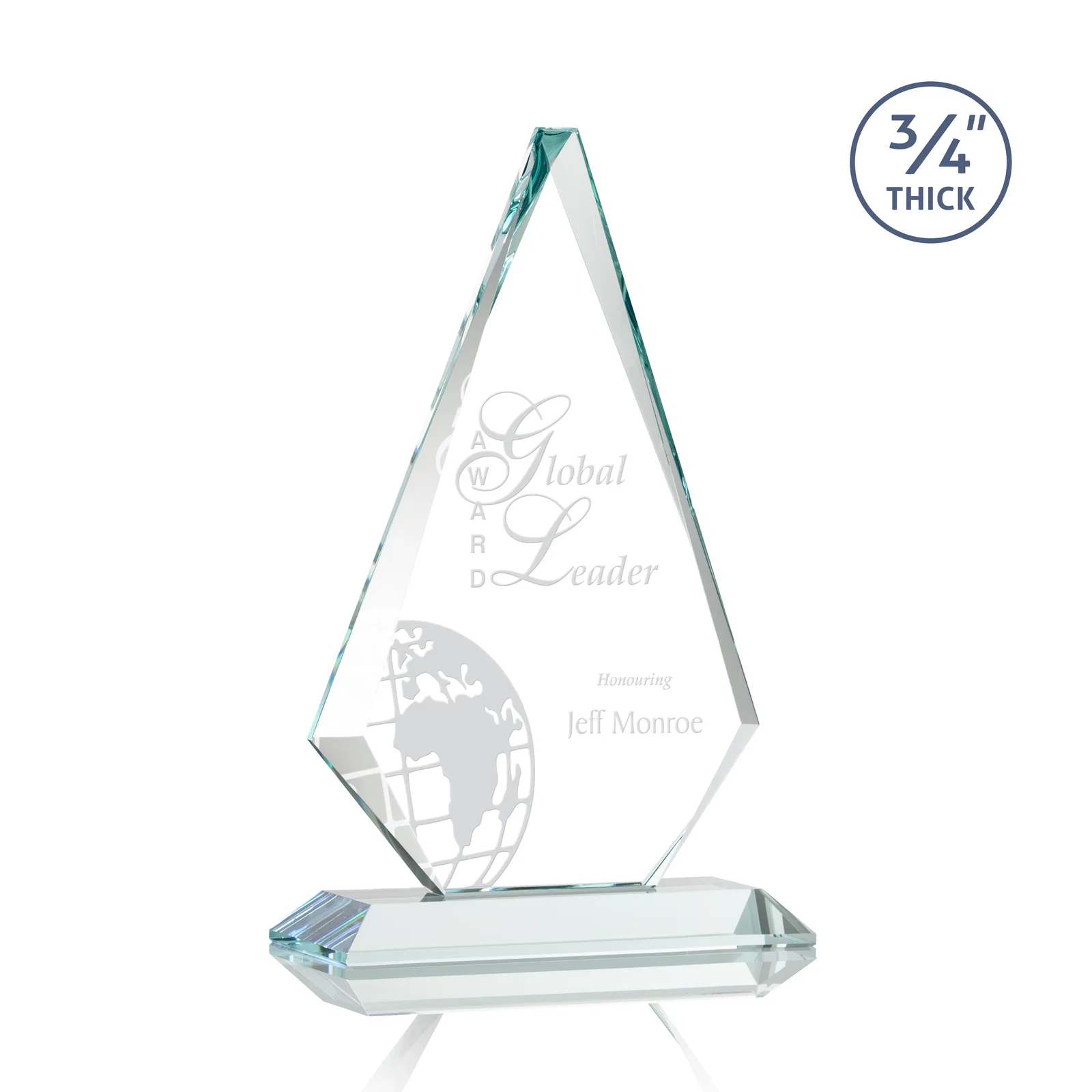 Custom Starfire Crystal Diamond Award With Etch and VividPrint Accent for service anniversary gifts