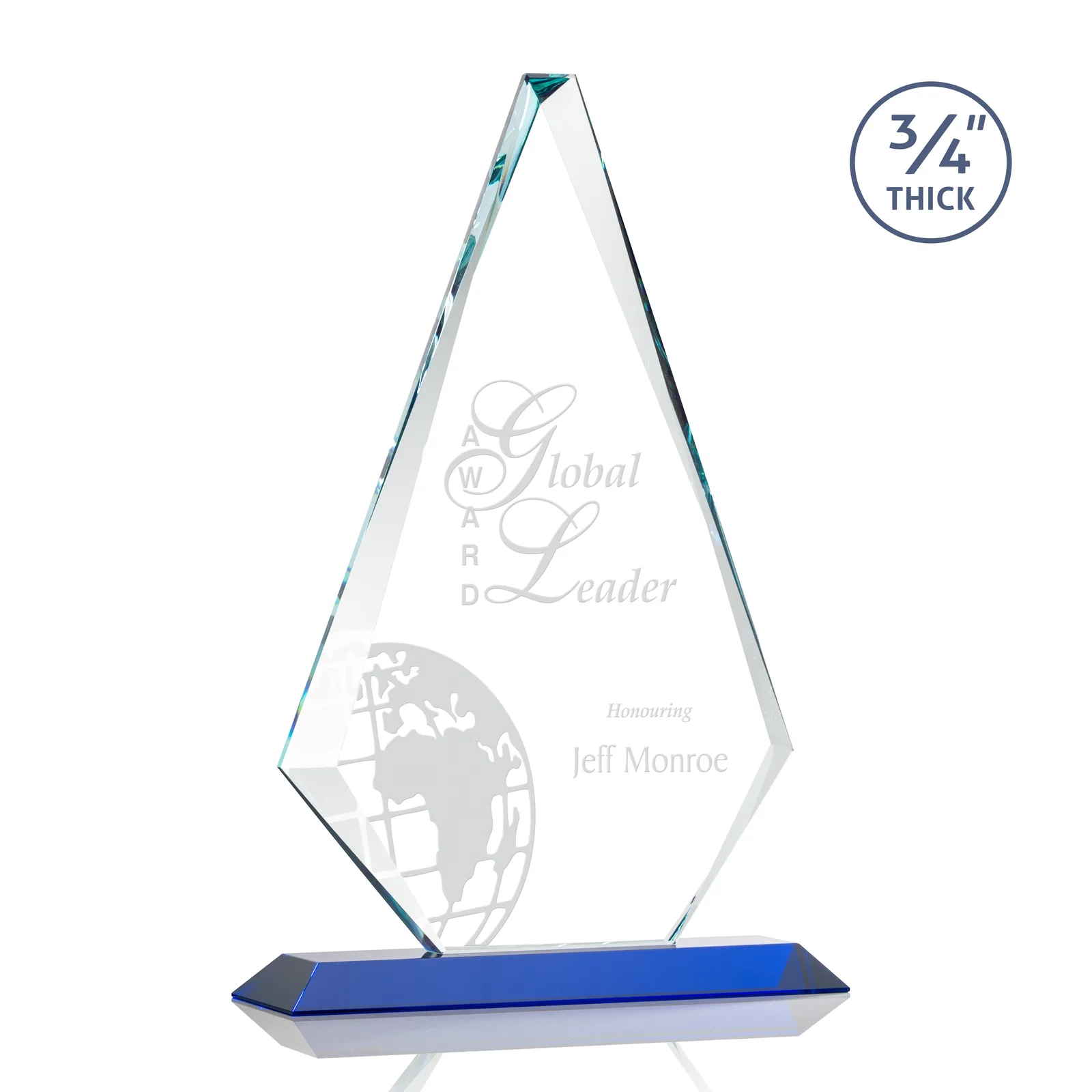 Promotional Starfire Crystal Diamond Award With Etch and VividPrint Accent for sales achievement awards