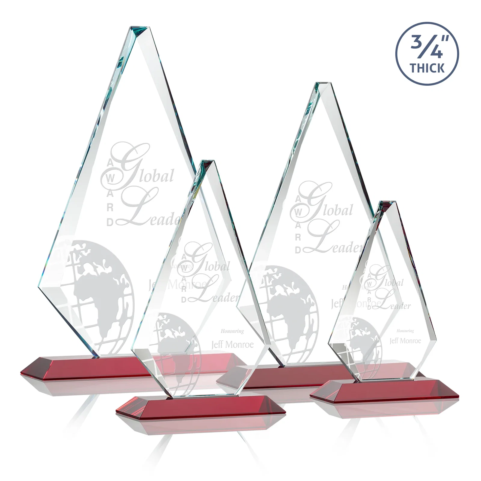 Promotional Starfire Crystal Diamond Award With Etch and VividPrint Accent for retirement presentations