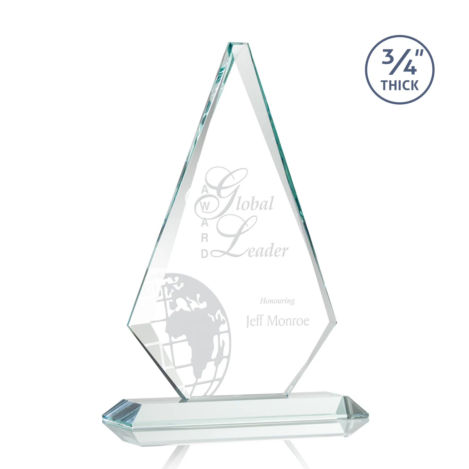 Custom Starfire Crystal Diamond Award With Etch and VividPrint Accent for sales achievement awards