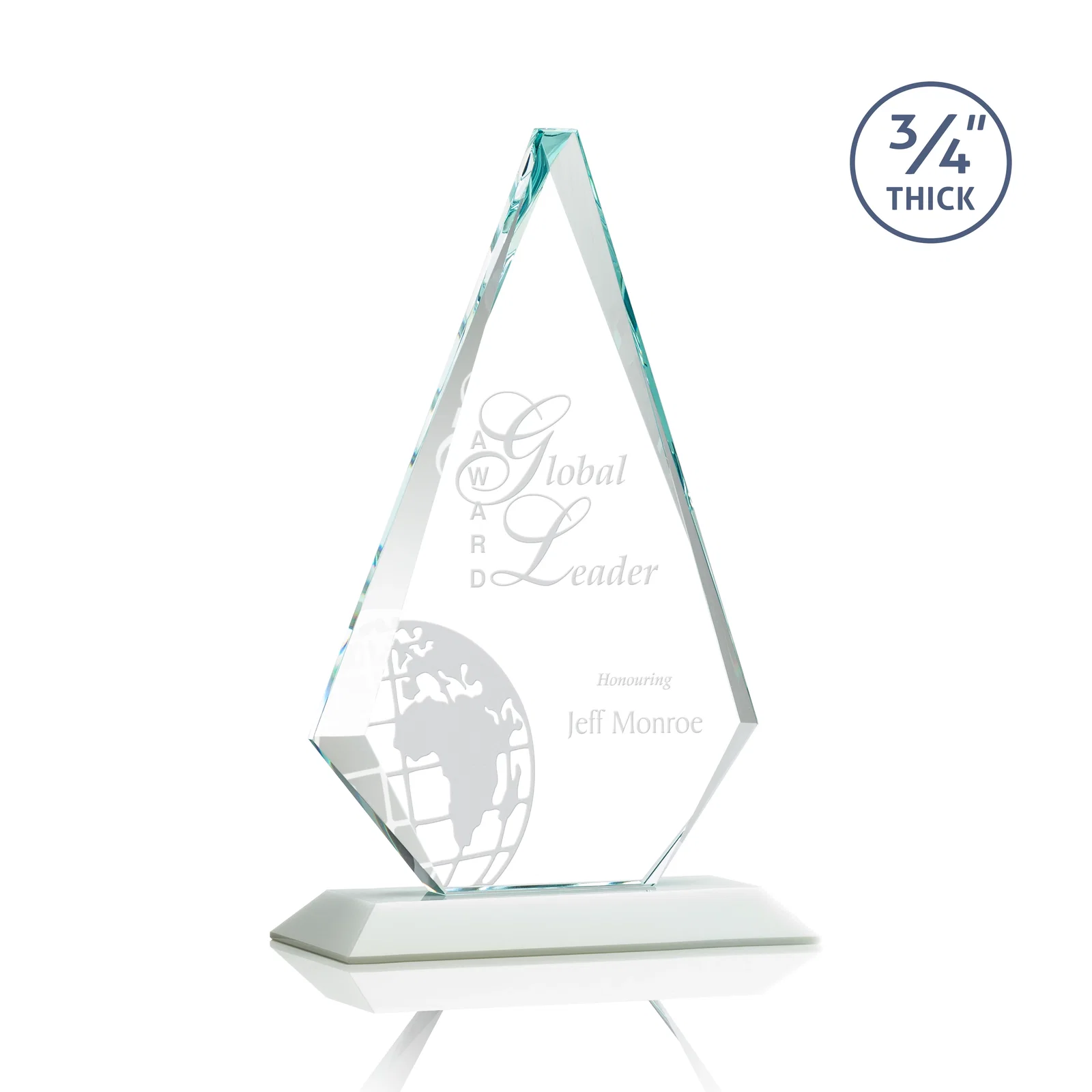 Branded Starfire Crystal Diamond Award With Etch and VividPrint Accent for retirement presentations
