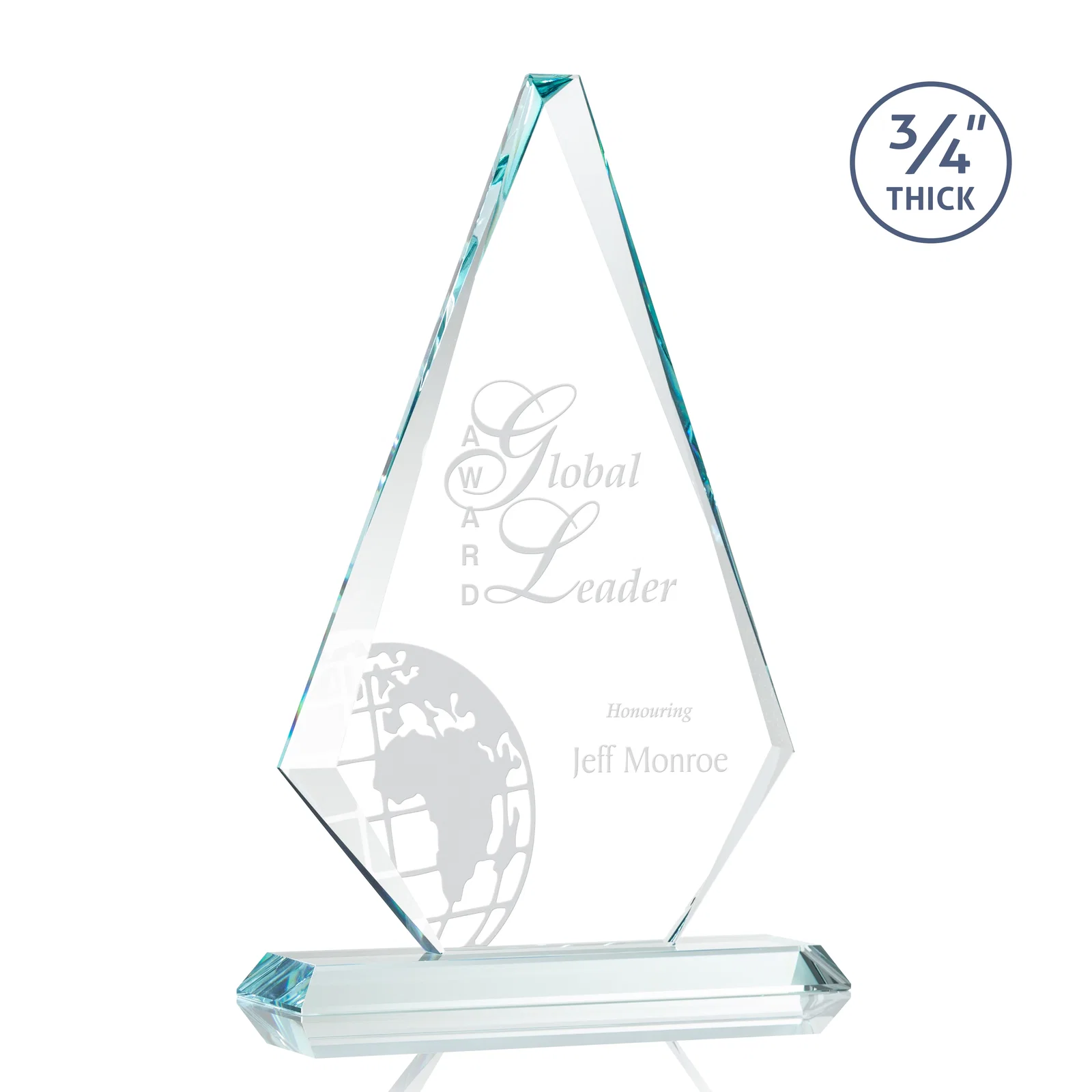 Custom Starfire Crystal Diamond Award With Etch and VividPrint Accent for retirement presentations