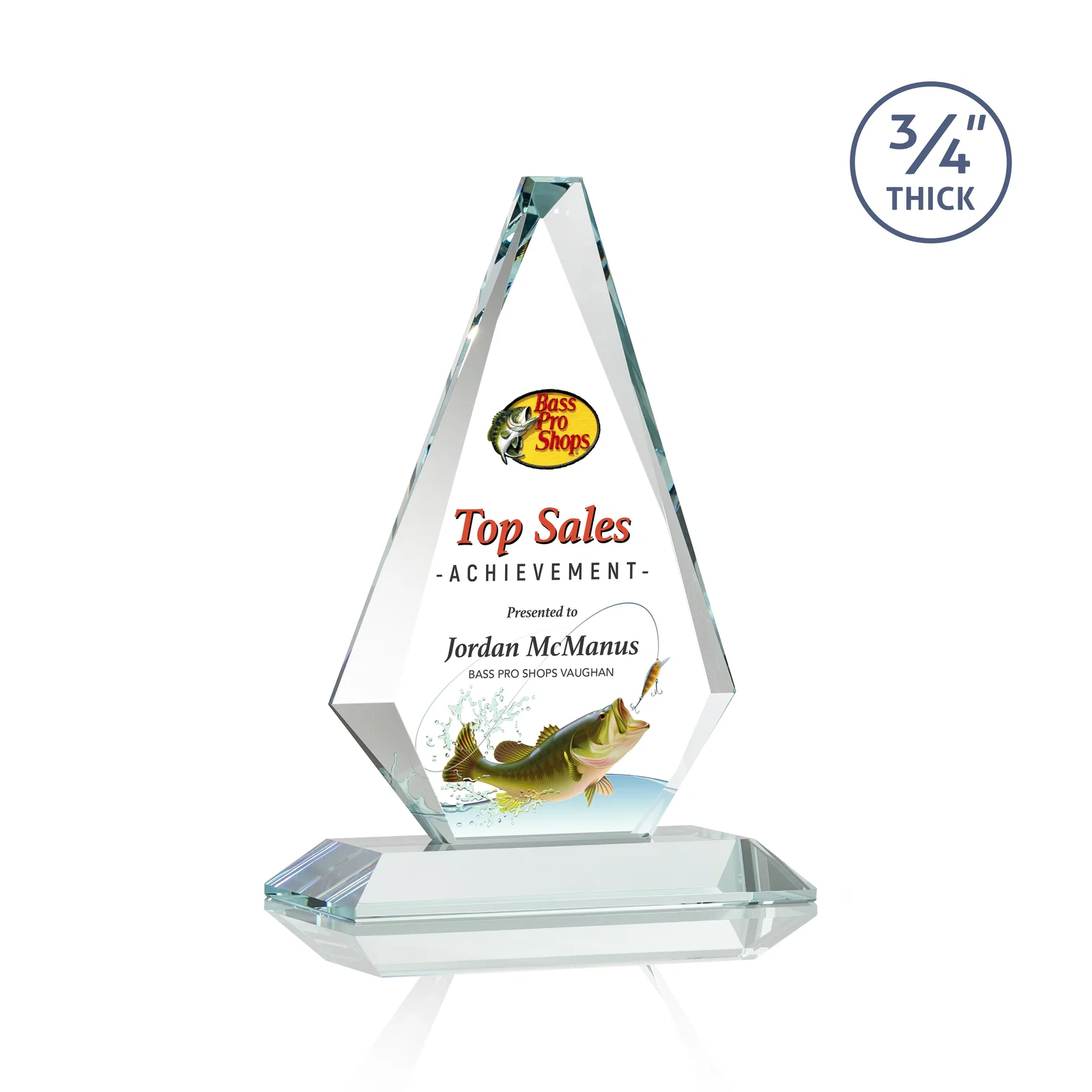 Custom printed Starfire Crystal Diamond Award With Etch and VividPrint Accent for corporate award ceremonies