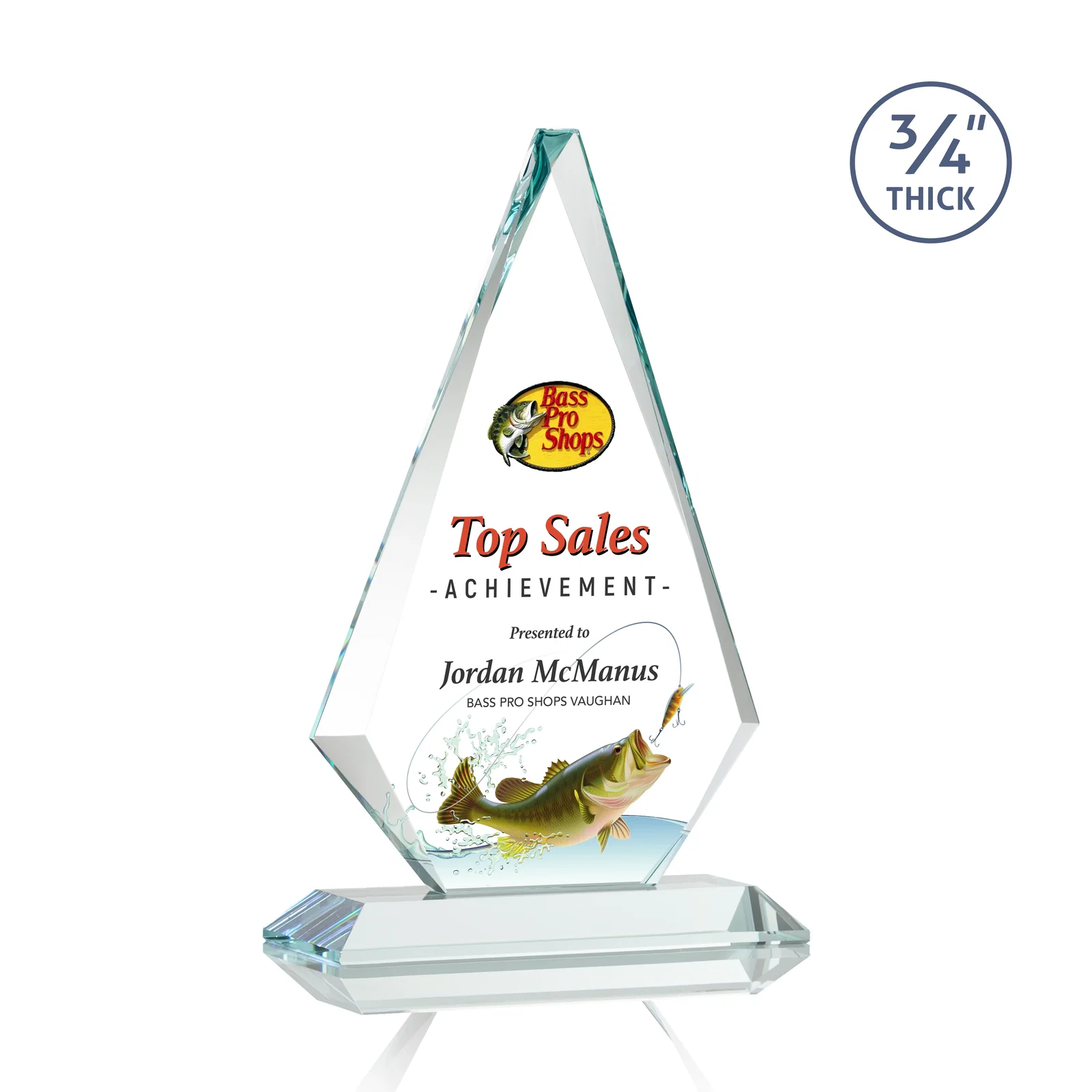 Custom printed Starfire Crystal Diamond Award With Etch and VividPrint Accent for service anniversary gifts